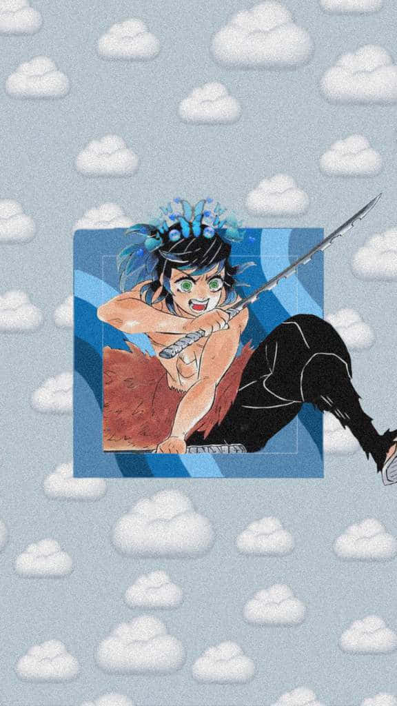 Inosuke, blue hair, sword, SD Phone Wallpaper