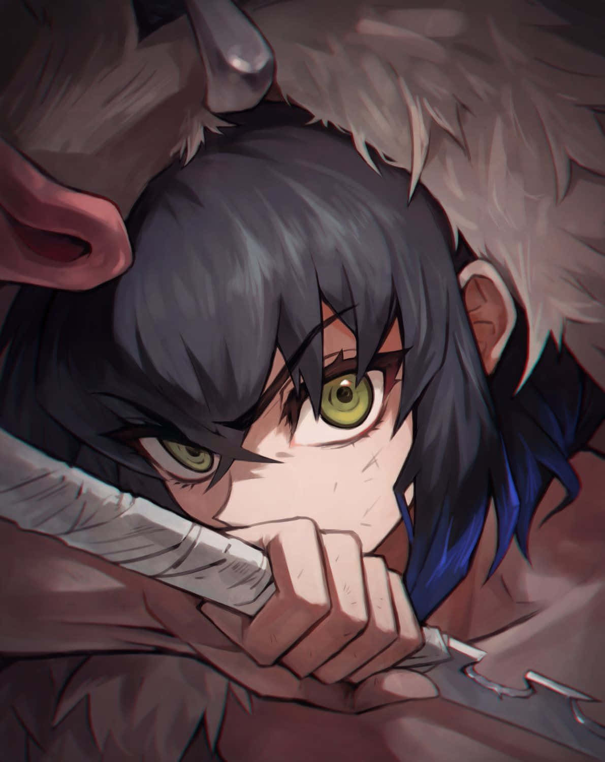 Inosuke, green eyes, dark hair, HD Phone Wallpaper