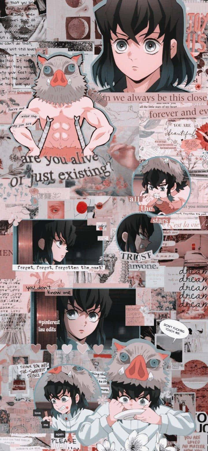 Inosuke, pink-toned, anime collage, HD Phone Wallpaper