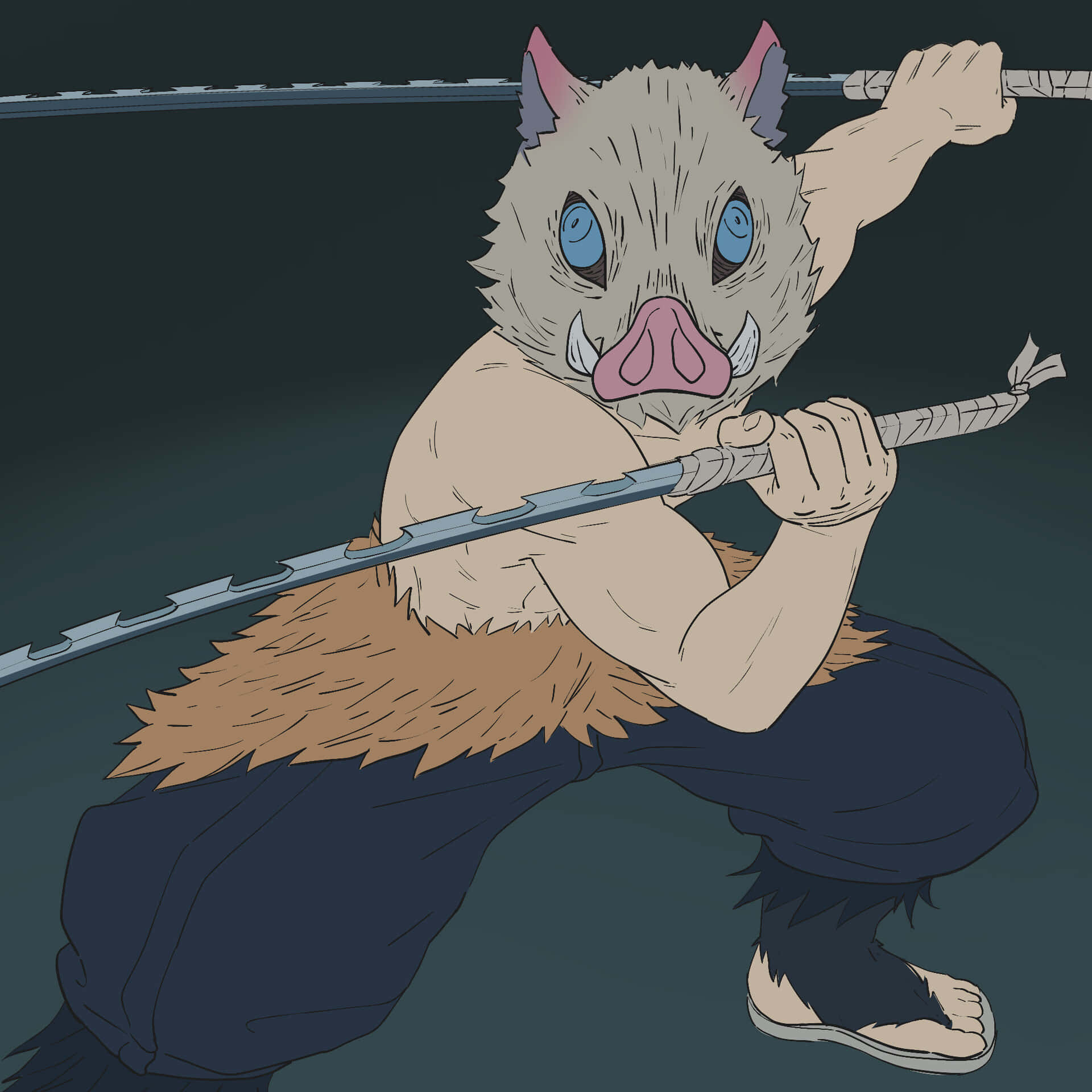 Inosuke, boar-headed demon warrior, long sword, Full HD Desktop Wallpaper