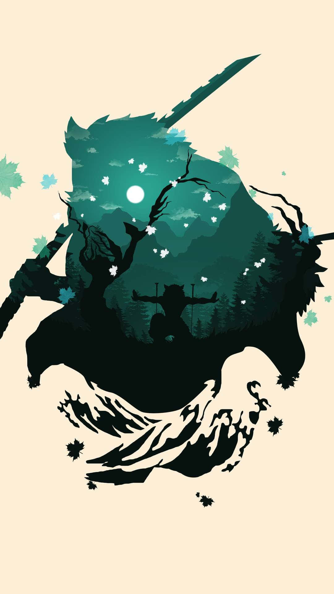 Inosuke, silhouette, sword, Full HD Phone Wallpaper