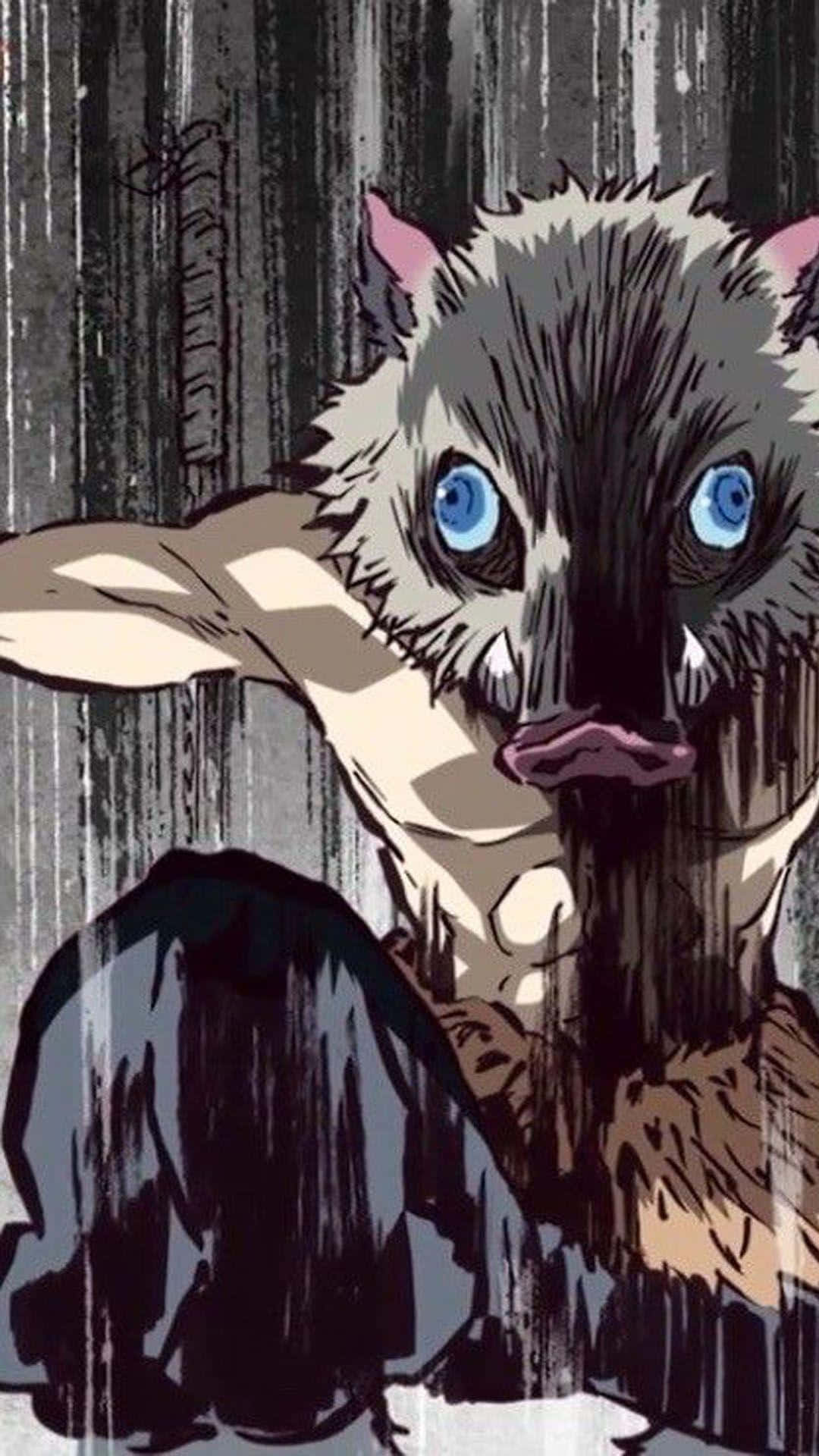 Inosuke Phone, anime werewolf, glowing blue eyes, Full HD Phone Wallpaper