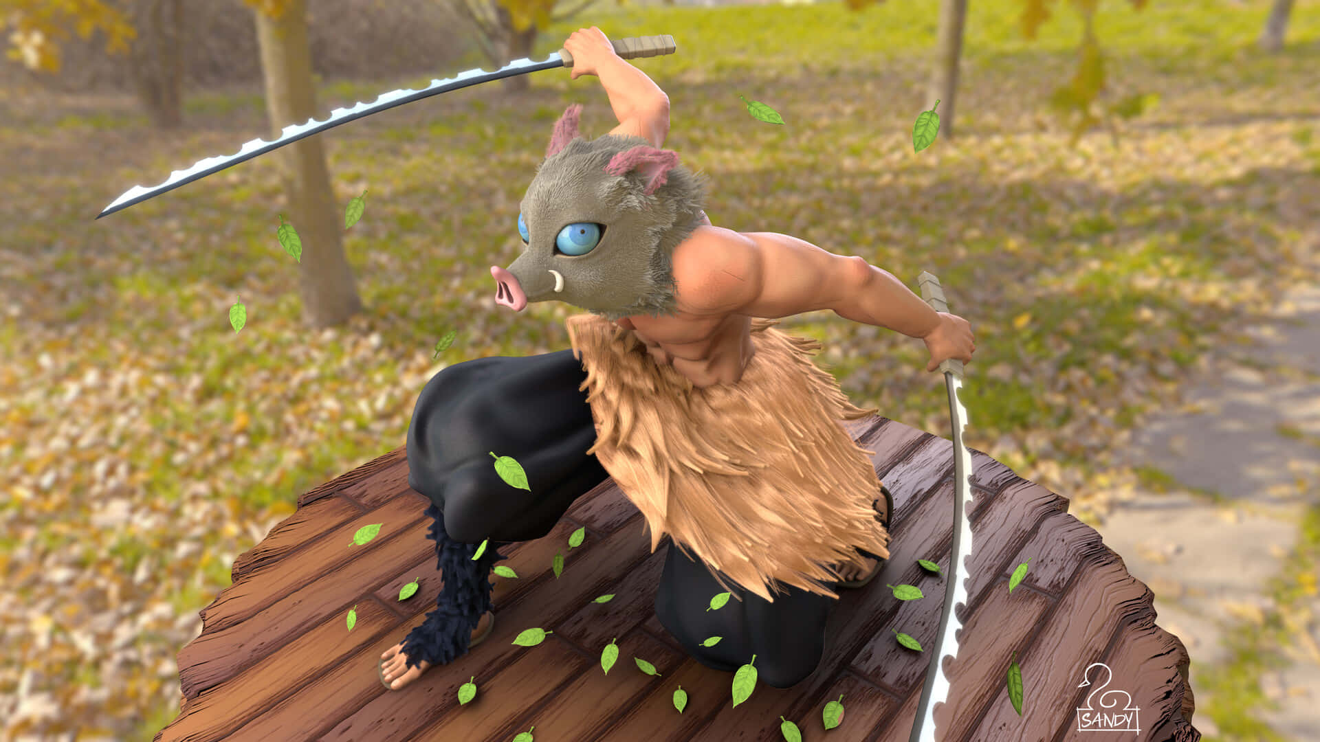 Inosuke Phone, boar-headed anime warrior, fur loincloth, Full HD Desktop Wallpaper