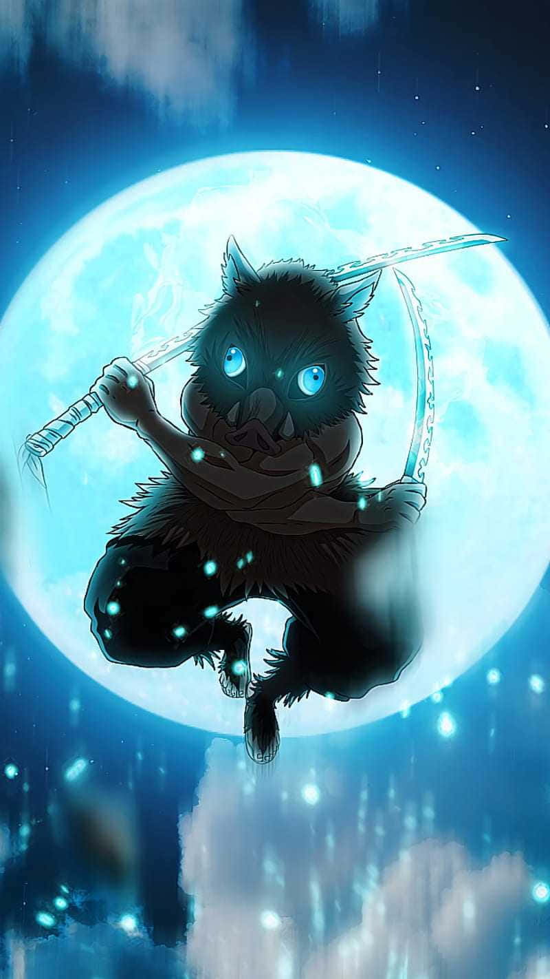 Inosuke Phone, black-furred wolf, glowing blue eyes, HD Phone Wallpaper
