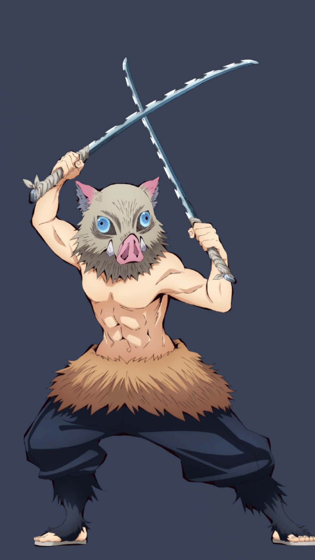 Inosuke, boar-headed demon warrior, anime style, Full HD Phone Wallpaper