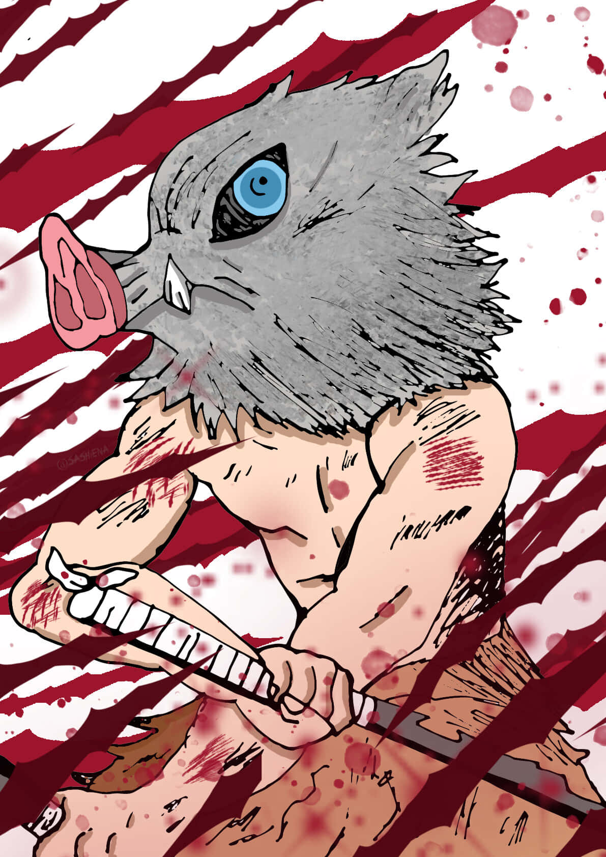 Inosuke Phone, grey fur, blue eye, HD Phone Wallpaper