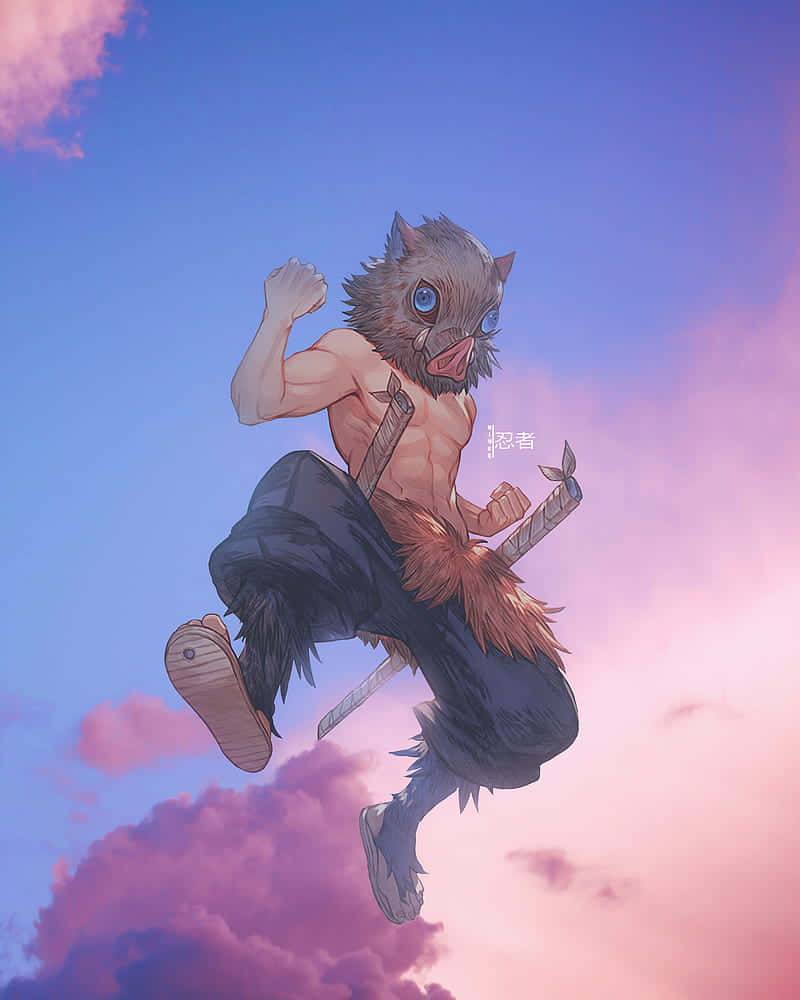 Inosuke, boar-headed ninja, twilight sky, SD Phone Wallpaper