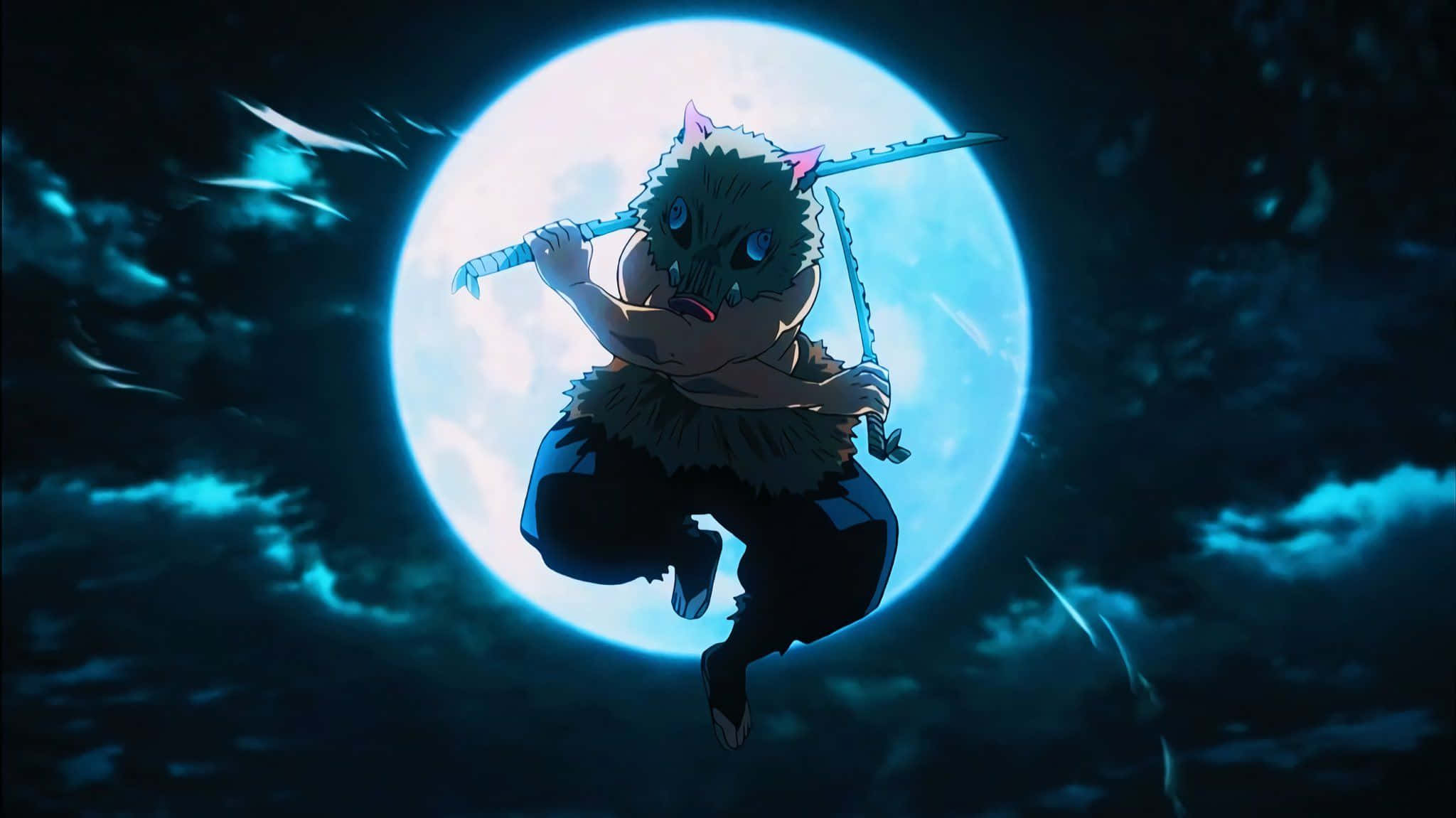 Moon Inosuke, pink horns, blue eyes, Full HD Desktop Wallpaper