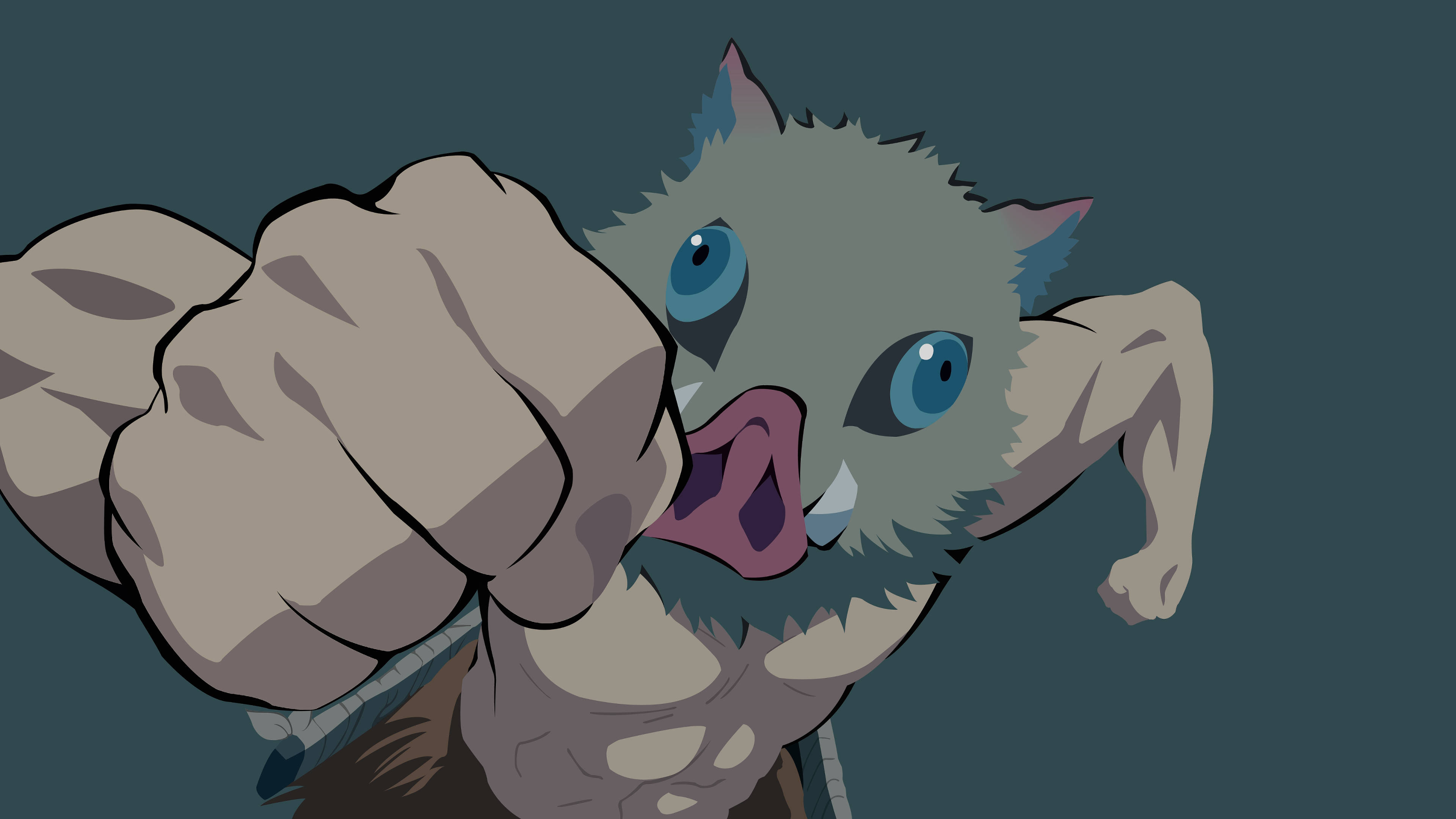 Inosuke, blue eyes, pink snout, 4K Desktop Wallpaper