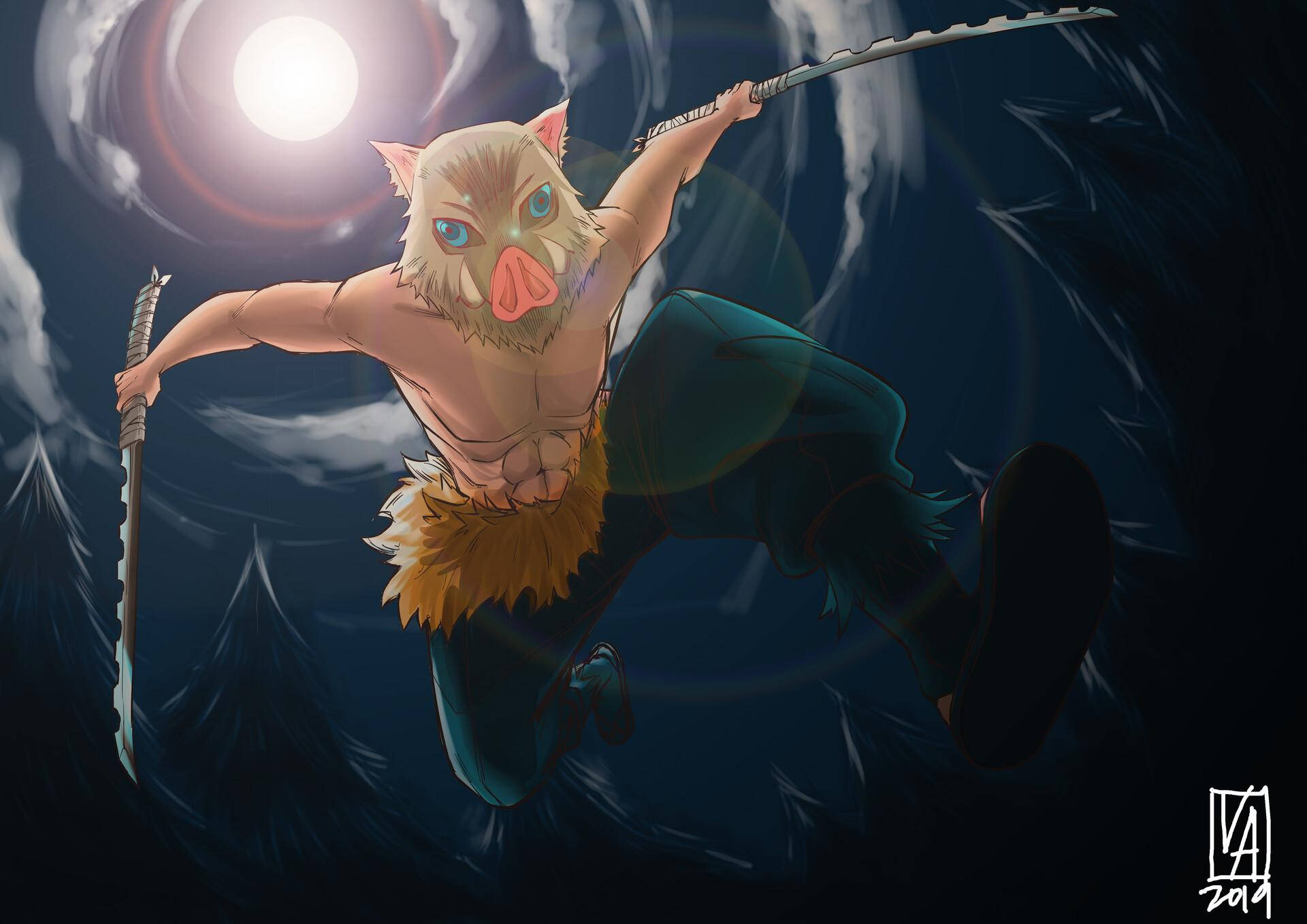 Inosuke, boar-headed, anime warrior, Full HD Desktop Wallpaper
