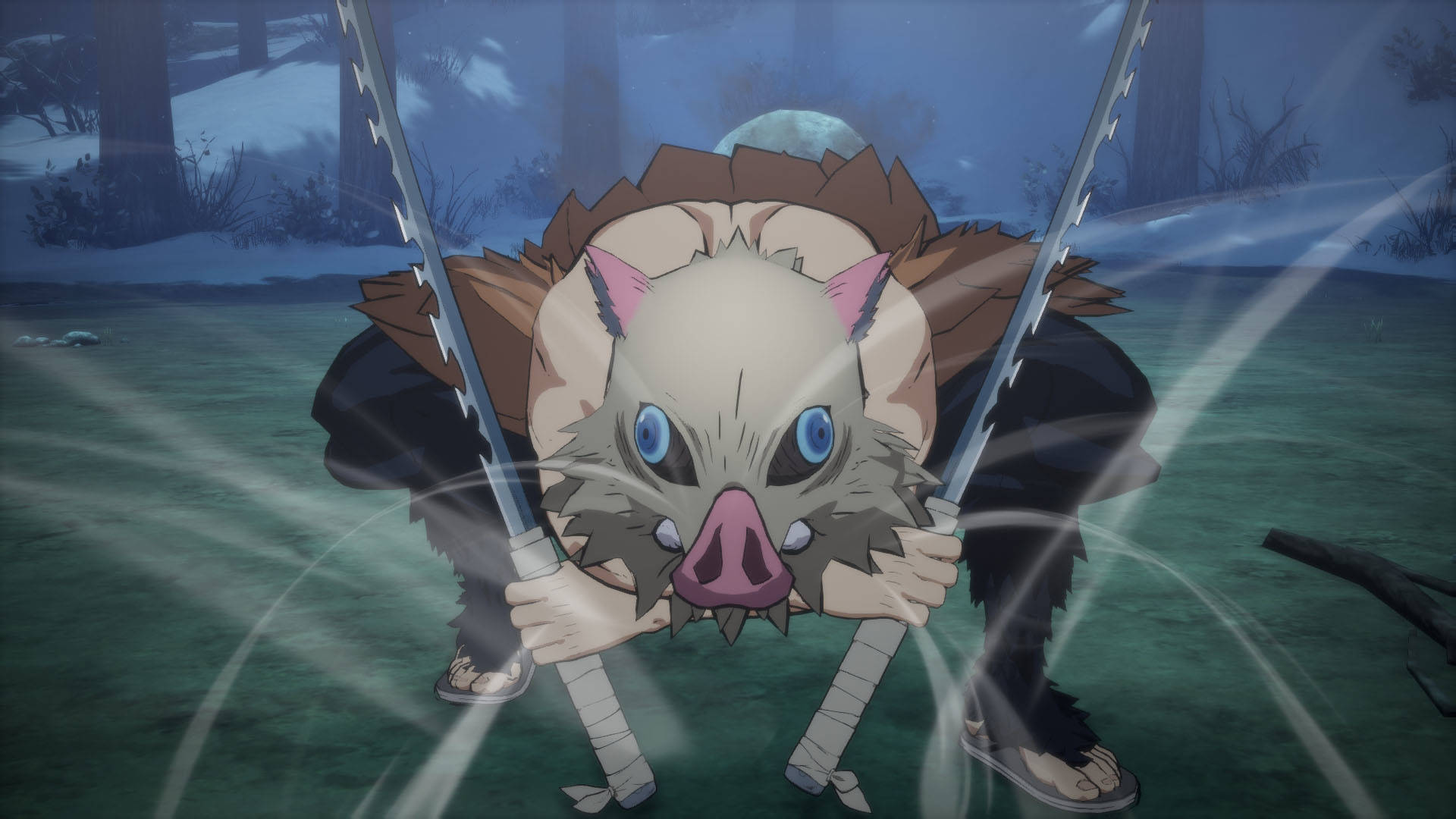 Inosuke, dual wielding katanas, pig-faced demon warrior, Full HD Desktop Wallpaper