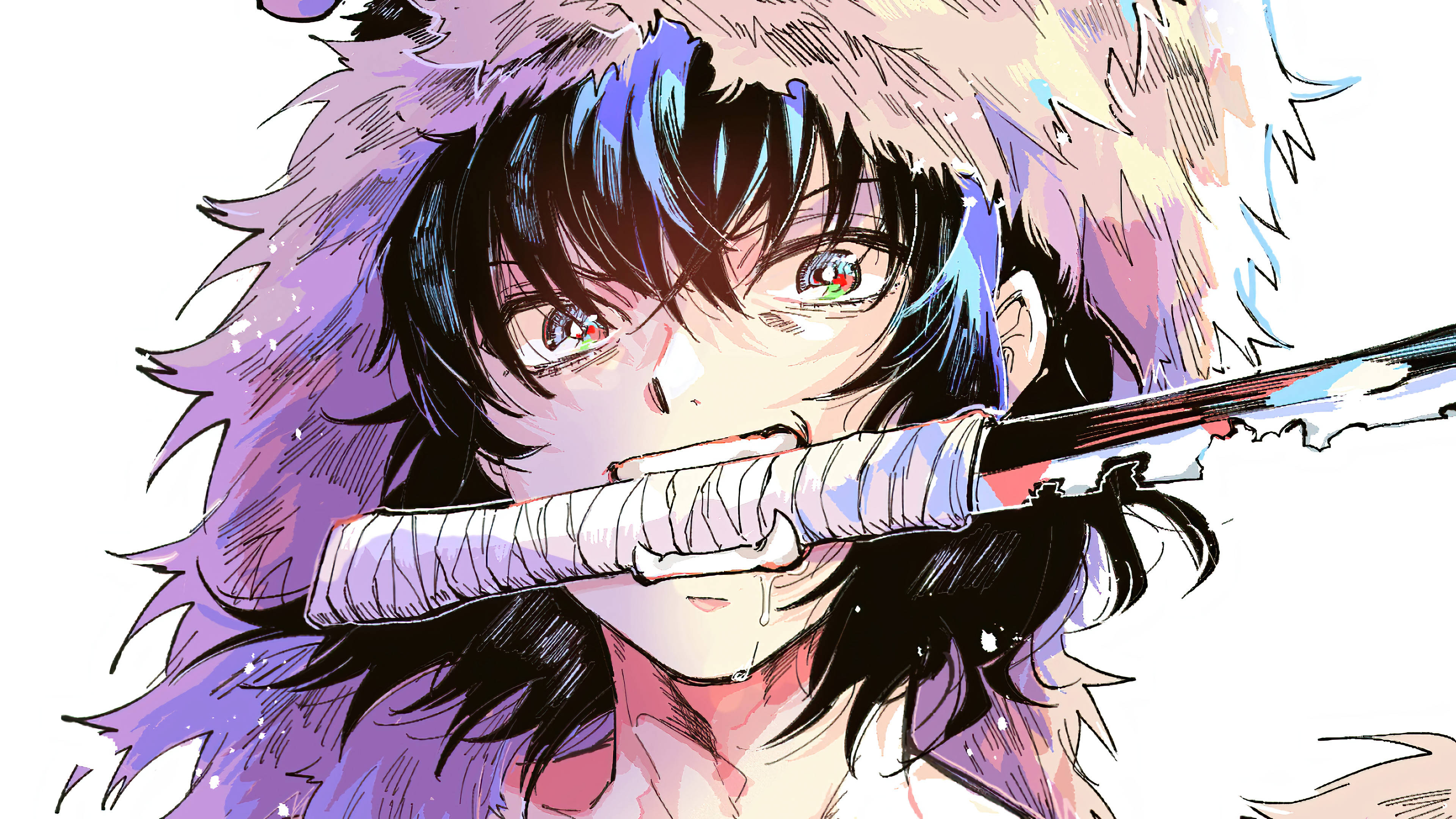Inosuke, manga version, glowing eyes, 4K Desktop Wallpaper