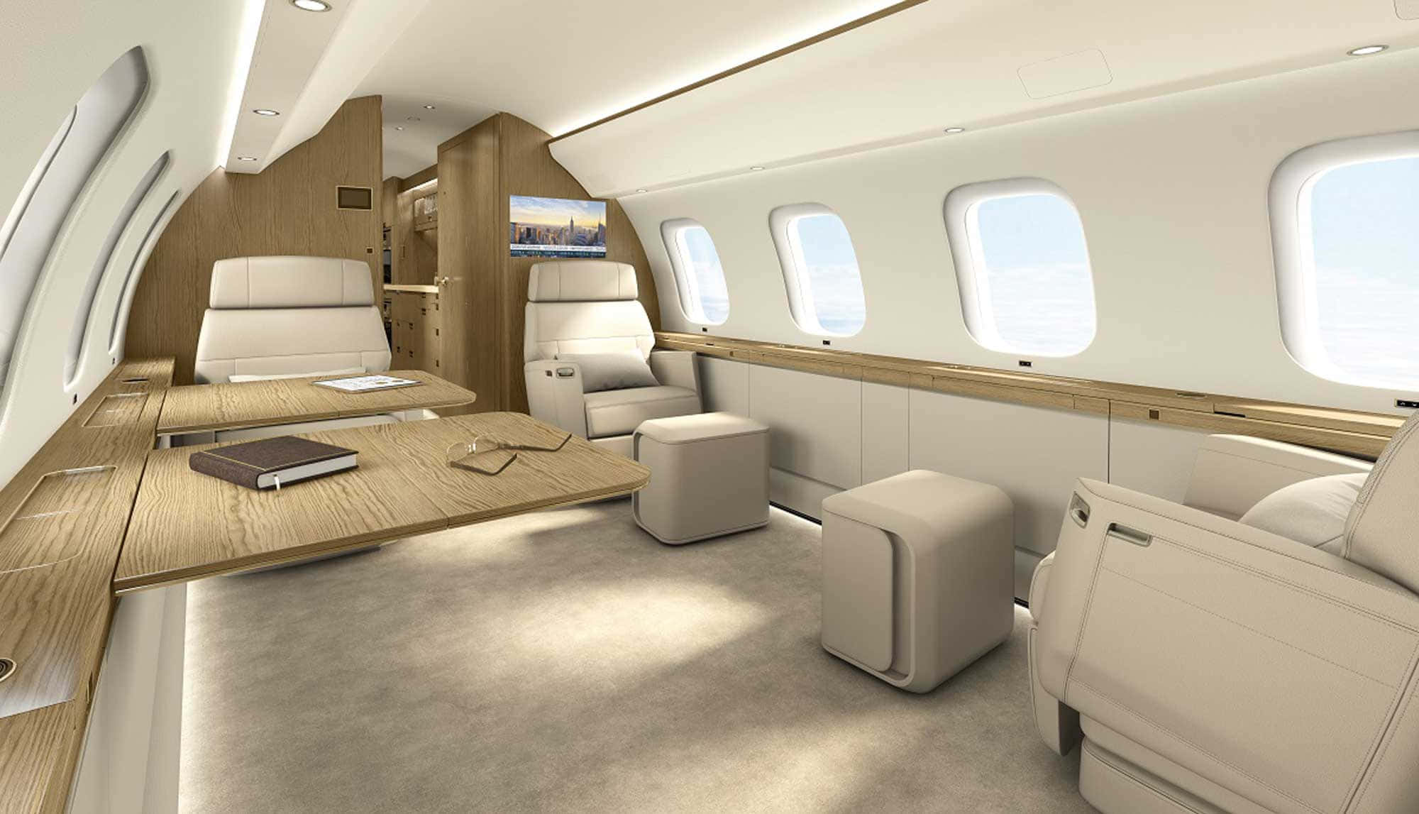minimalist beige interior, private jet interior, cream leather seats, Full HD Desktop Wallpaper