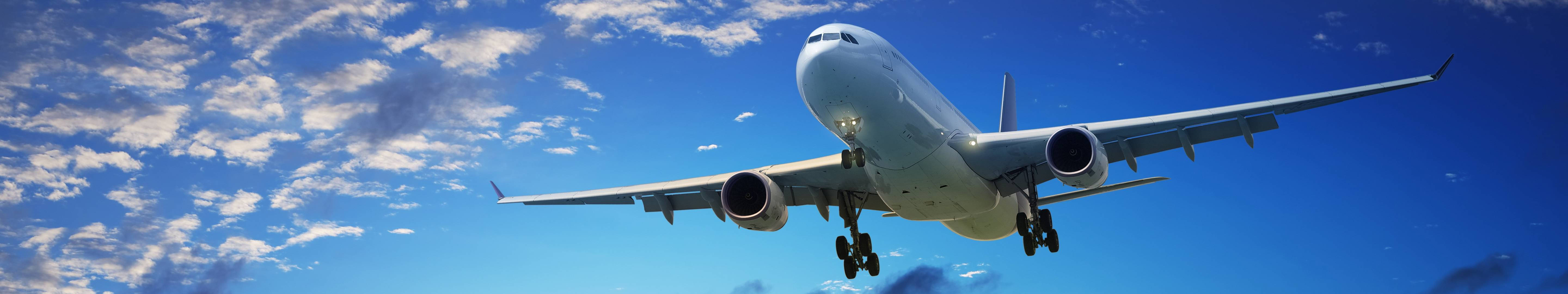 3 monitor airplane, white passenger jet, vibrant blue sky, 5K Desktop Wallpaper