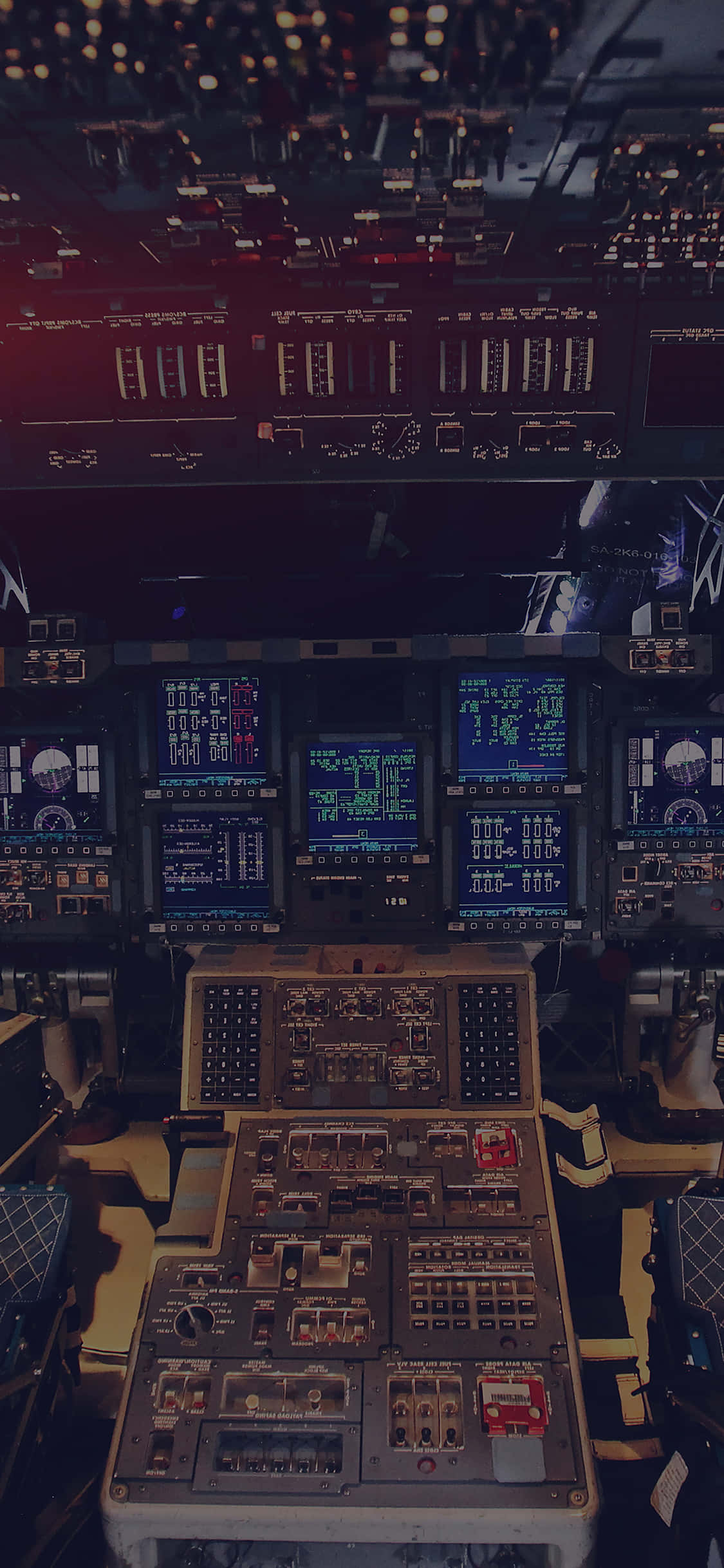 pilot command area, airplane, glowing blue instrument panels, Full HD Phone Wallpaper