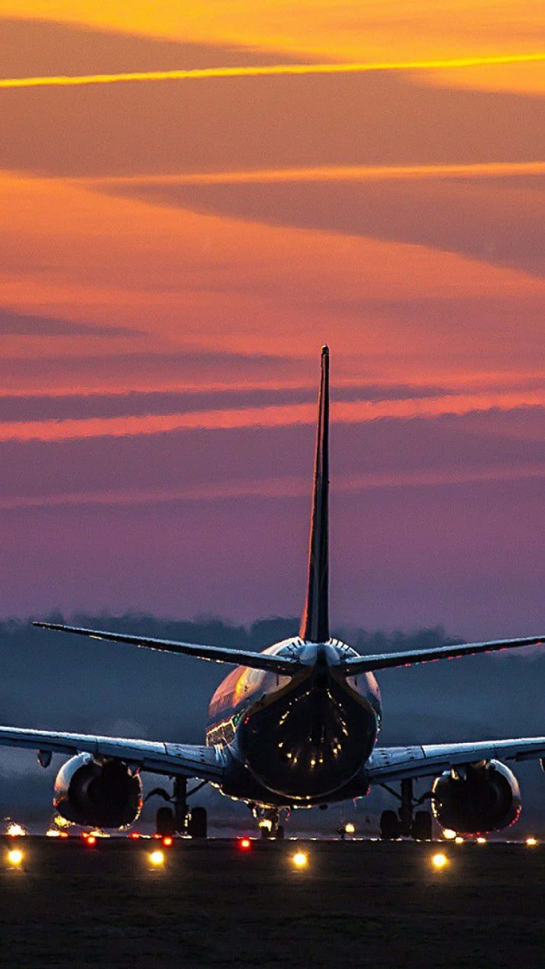 commercial airplane, runway, sunset, Full HD Phone Wallpaper