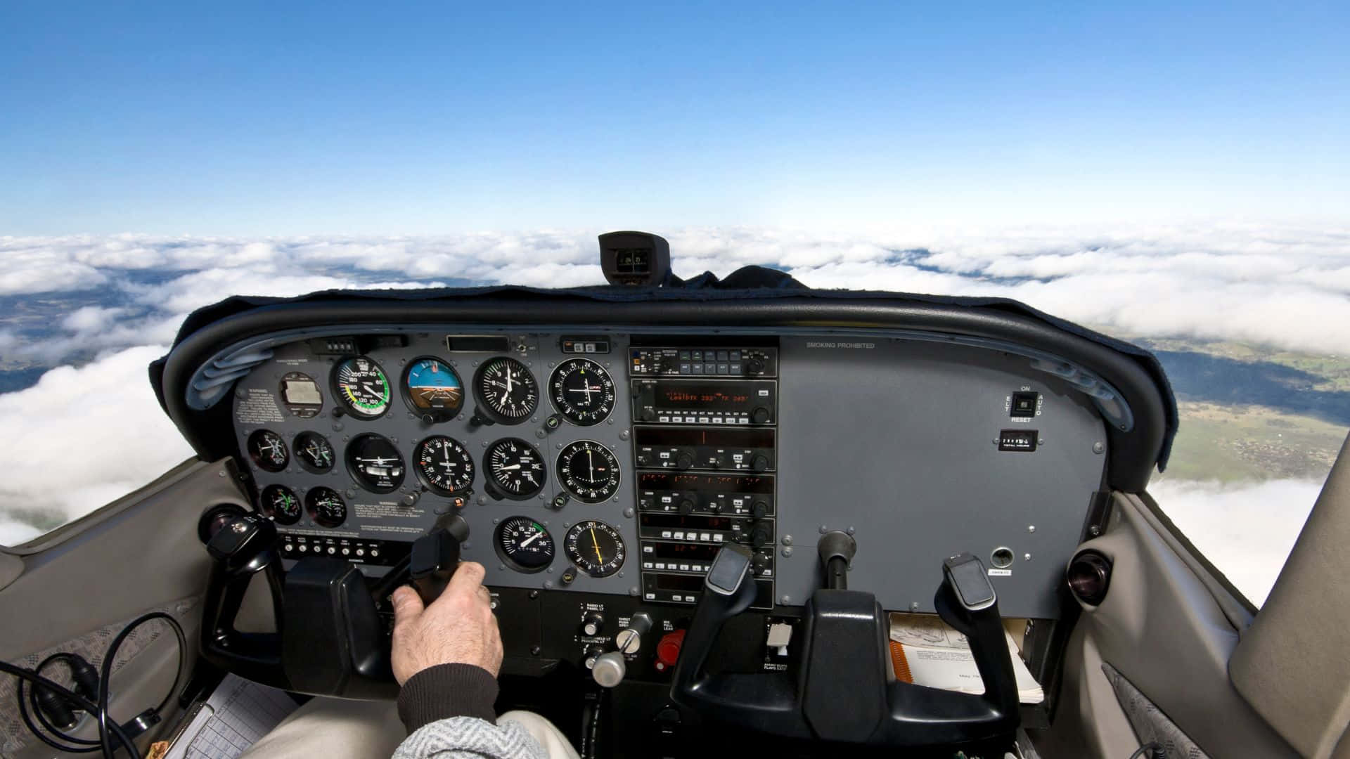 small aircraft cockpit, pilot's hand, controls, Full HD Desktop Wallpaper