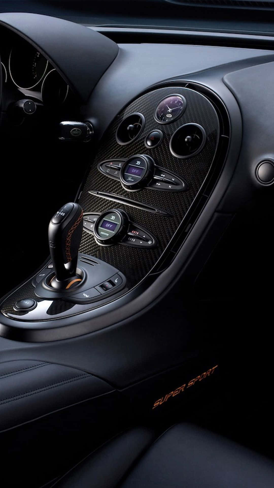Luxury sports car, carbon fiber dashboard, glowing orange accents, Full HD Phone Wallpaper