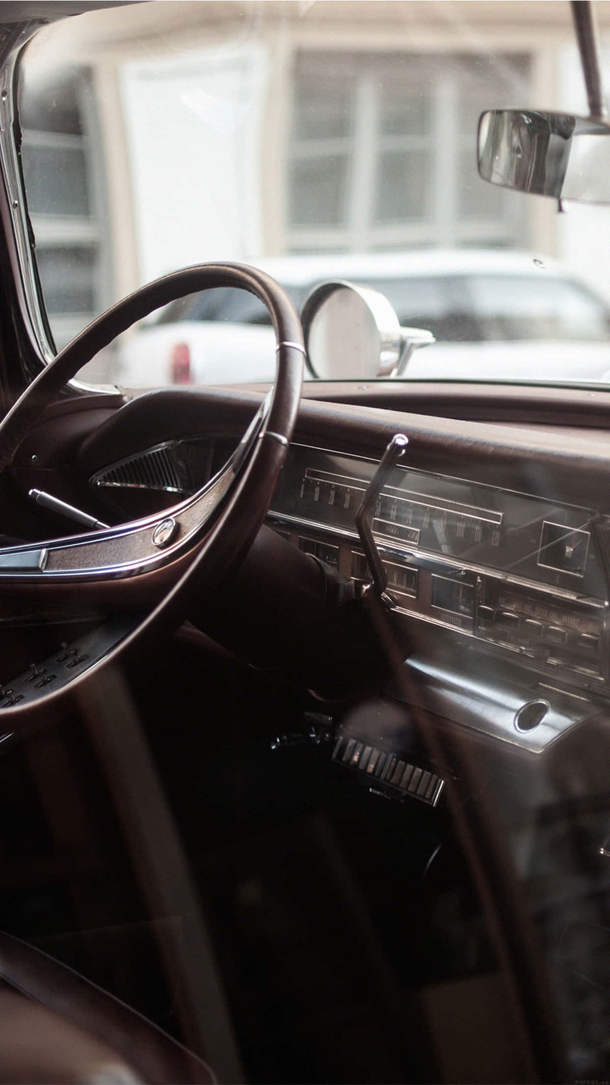 vintage car, wooden steering wheel, chrome dashboard, Full HD Phone Wallpaper