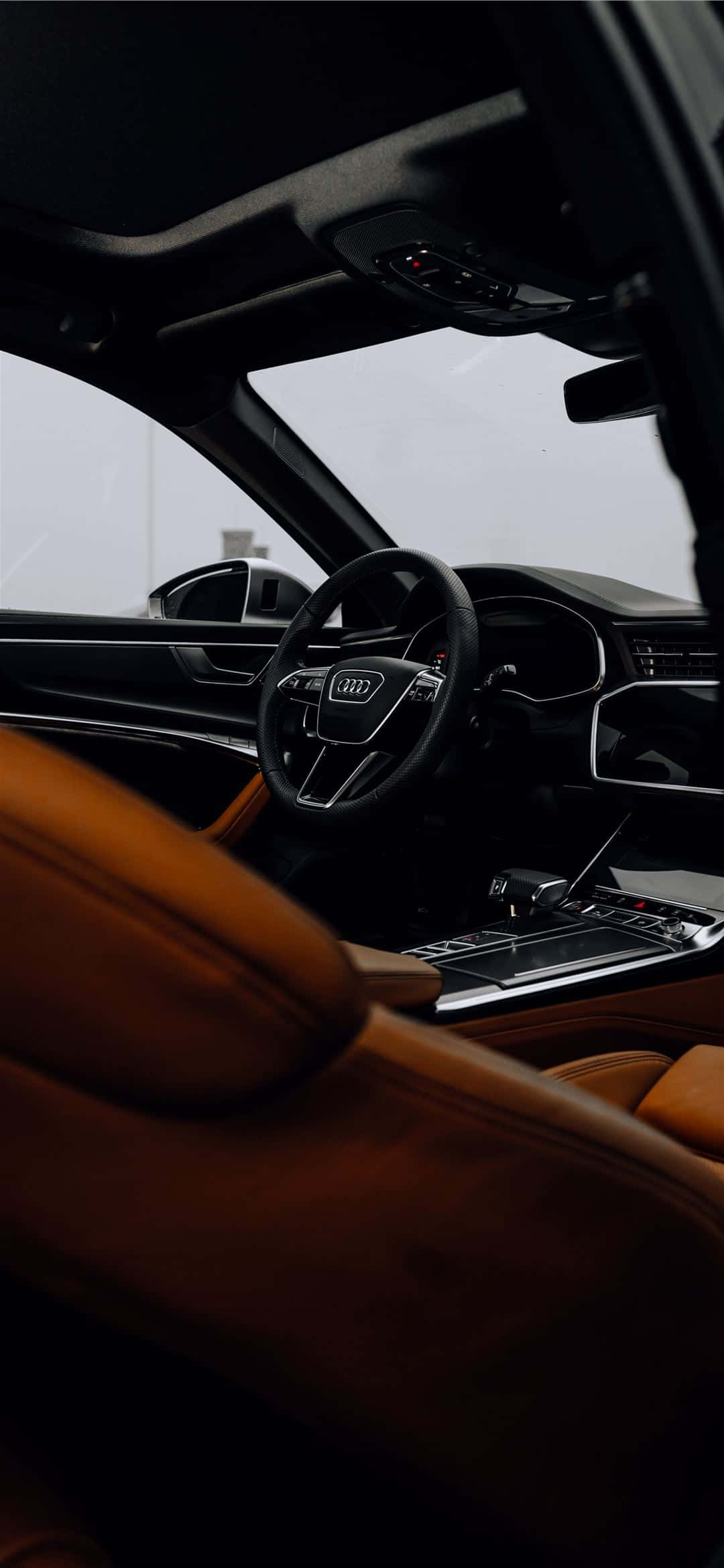 tan leather seats, black dashboard, soft ambient lighting, Full HD Phone Wallpaper