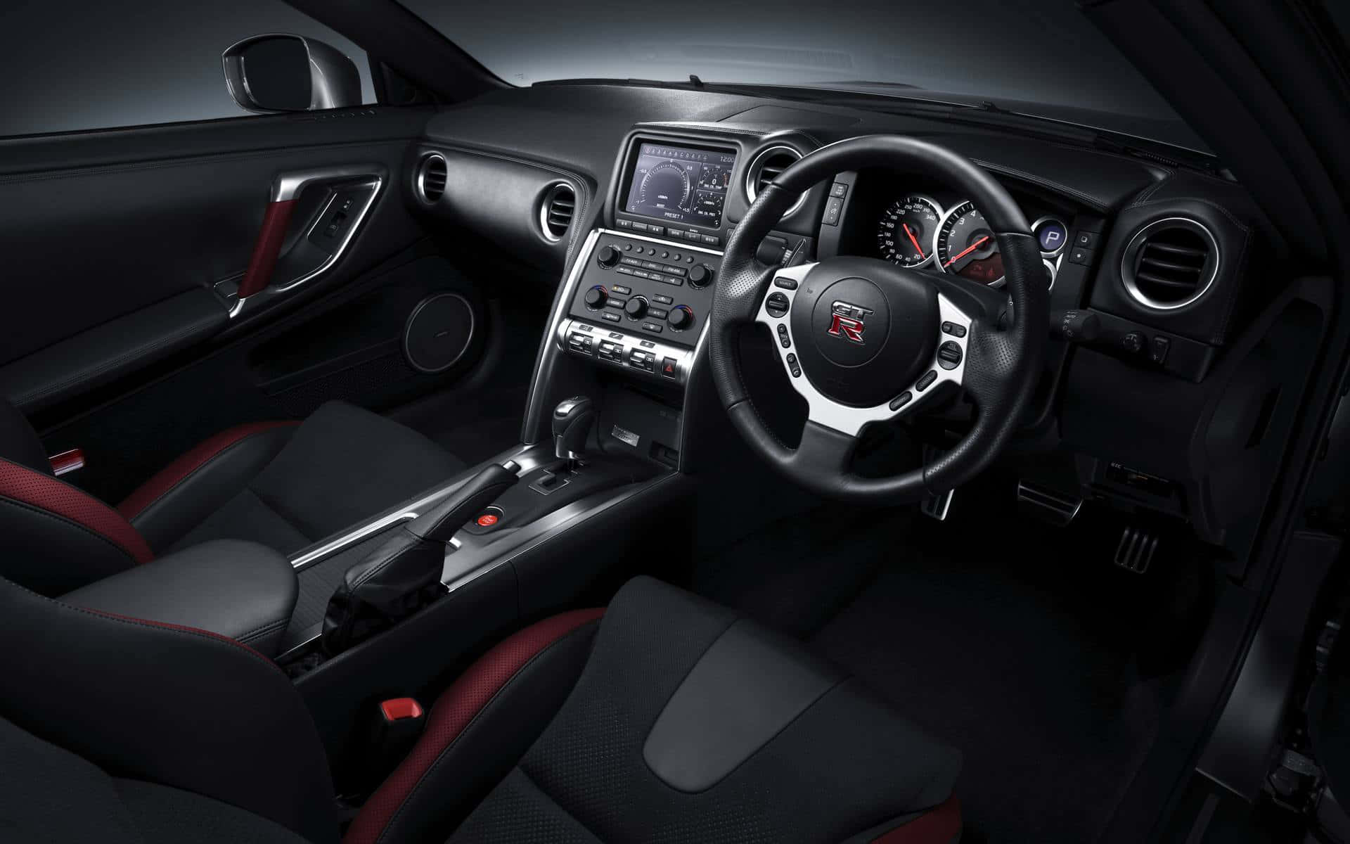 Luxury sports car, black leather seats, red stitching, Full HD Desktop Wallpaper