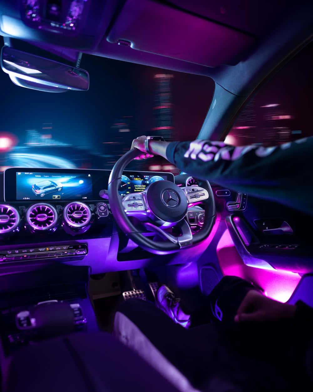 Inside Car, purple aesthetic, glowing purple interior lights, SD Phone Wallpaper