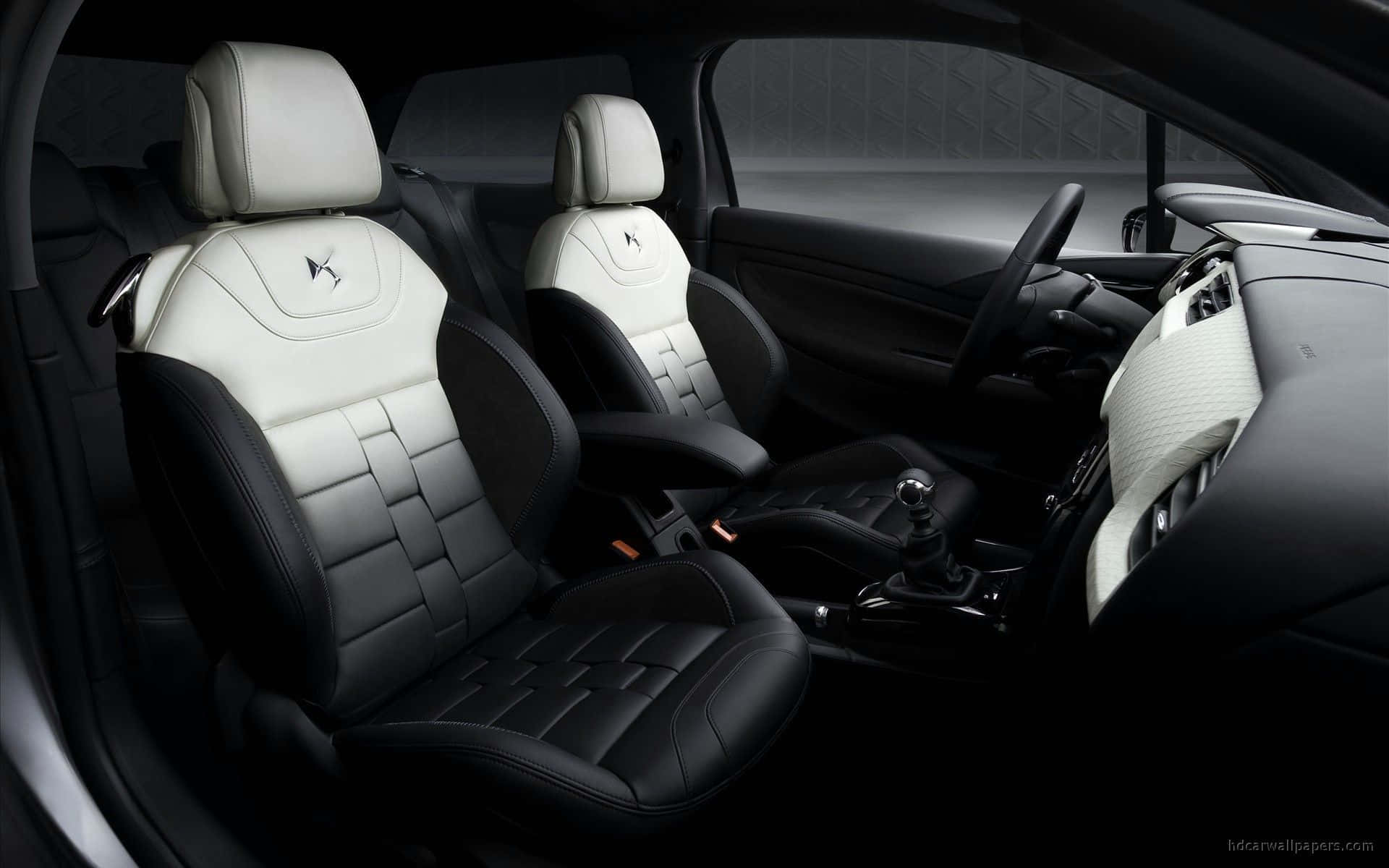Luxury car, black and white leather seats, quilted stitching, Full HD Desktop Wallpaper
