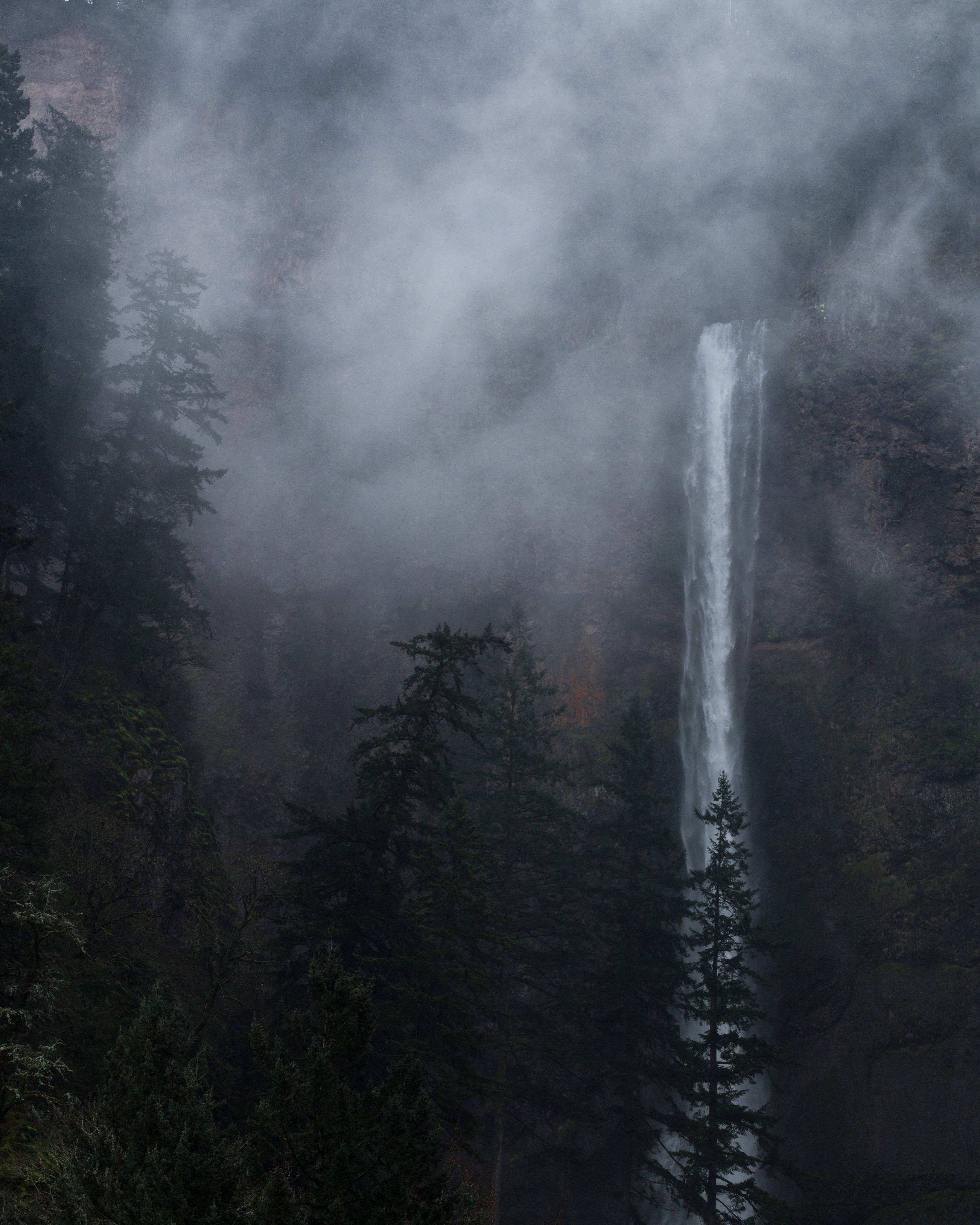 waterfall, foggy, iPhone landscape, 4K Phone Wallpaper