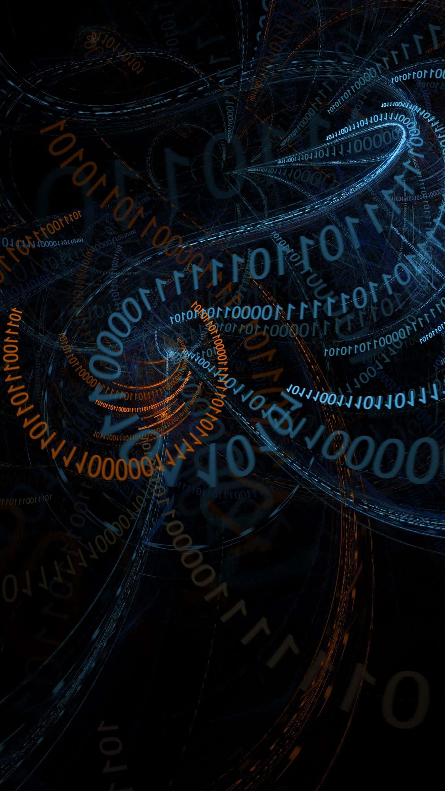 binary code, circuit lines, blue and orange hues, 2K Phone Wallpaper