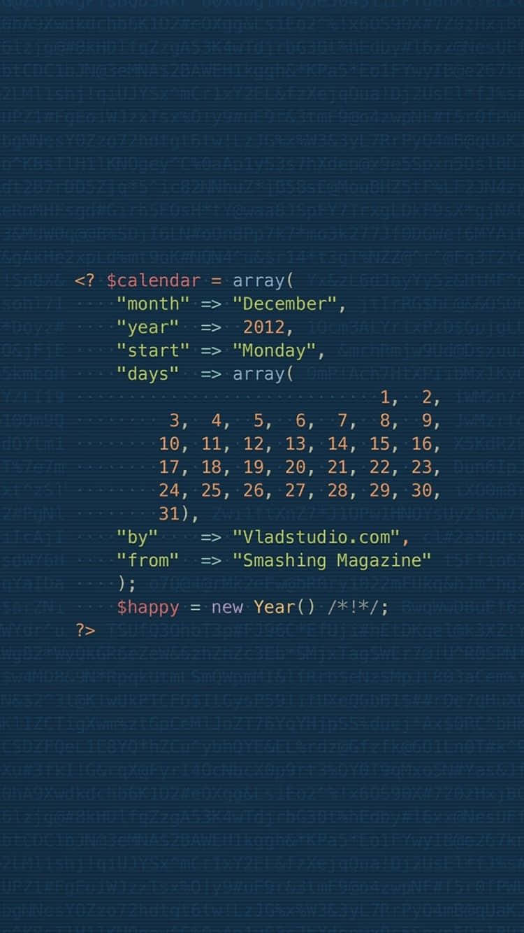 iPhone, PHP code, December 2012 calendar, HD Phone Wallpaper