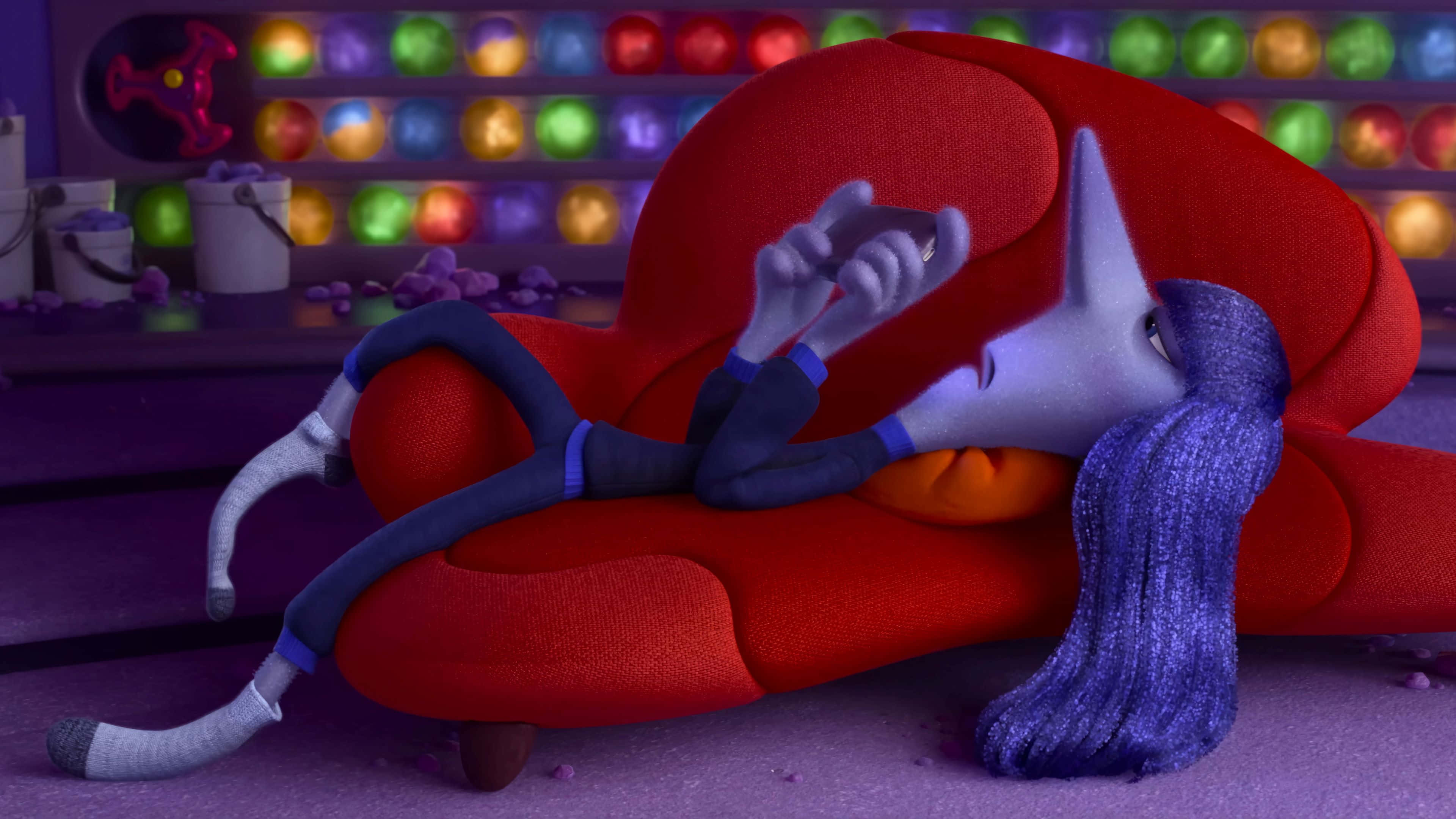 Inside Out, gray animated character, purple hair, 4K Desktop Wallpaper