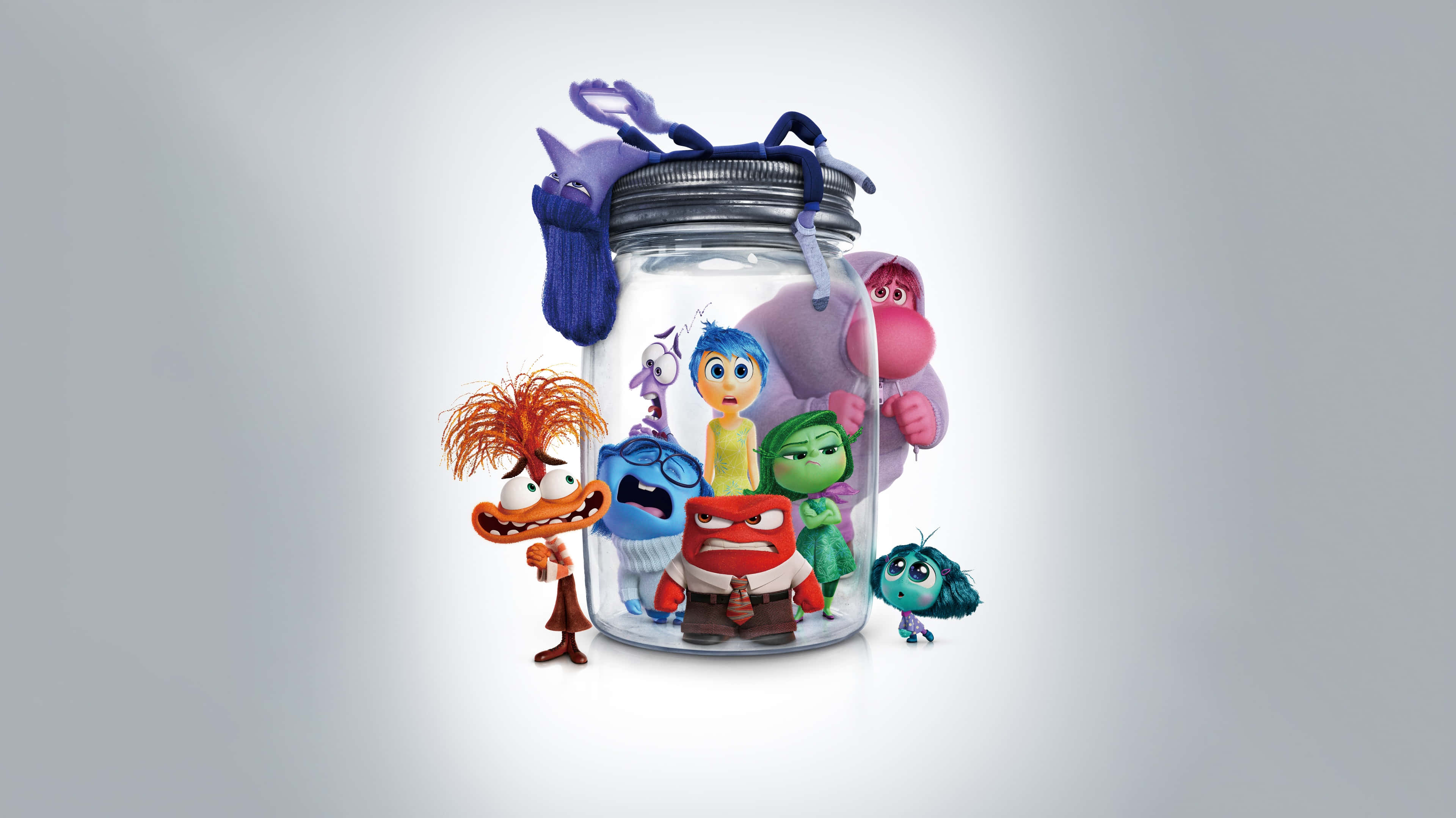 Inside Out, emotion characters, glass jar, 4K Desktop Wallpaper
