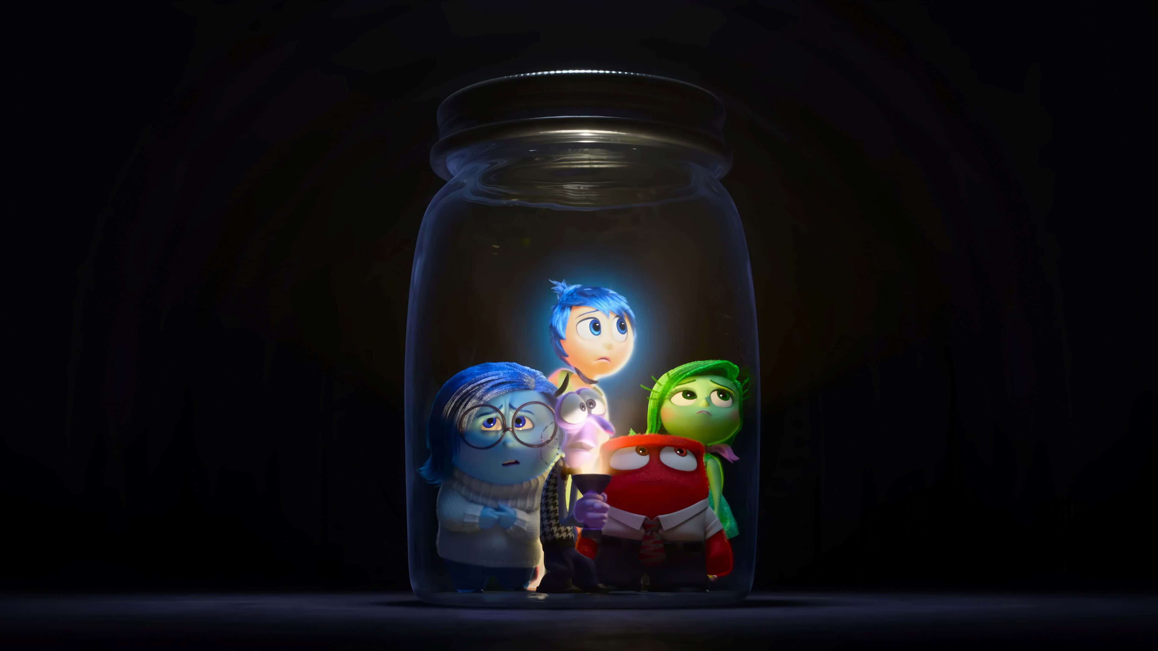 Inside Out, emotion characters, glass jar, 4K Desktop Wallpaper