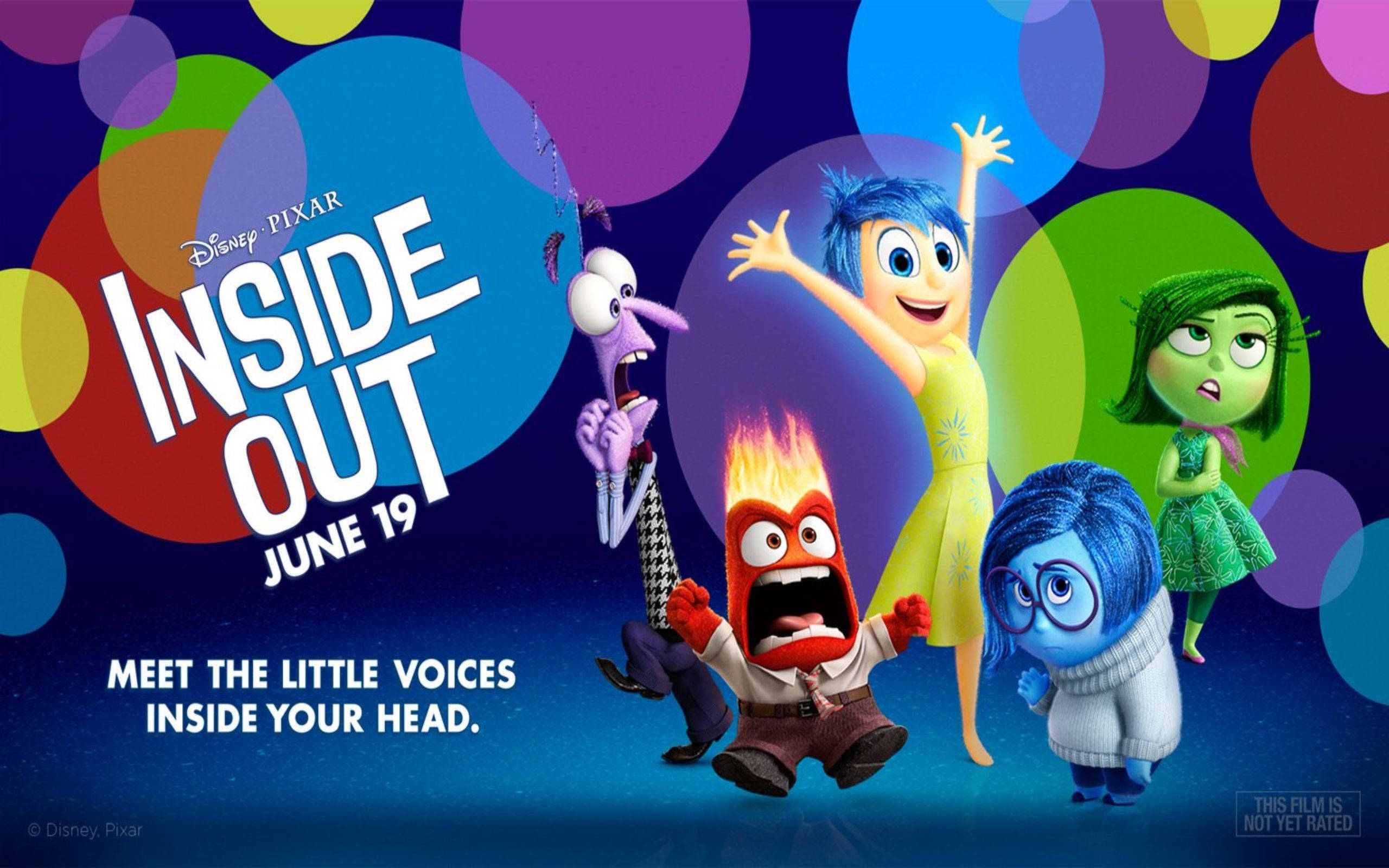 Inside Out, animated characters, colorful bubble background, 2K Desktop Wallpaper