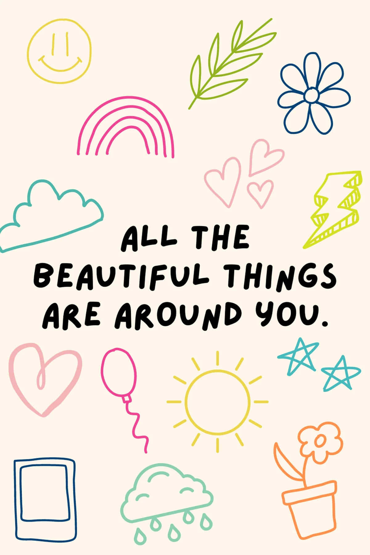 pastel background, hand-drawn doodles, rainbows, HD Phone Wallpaper