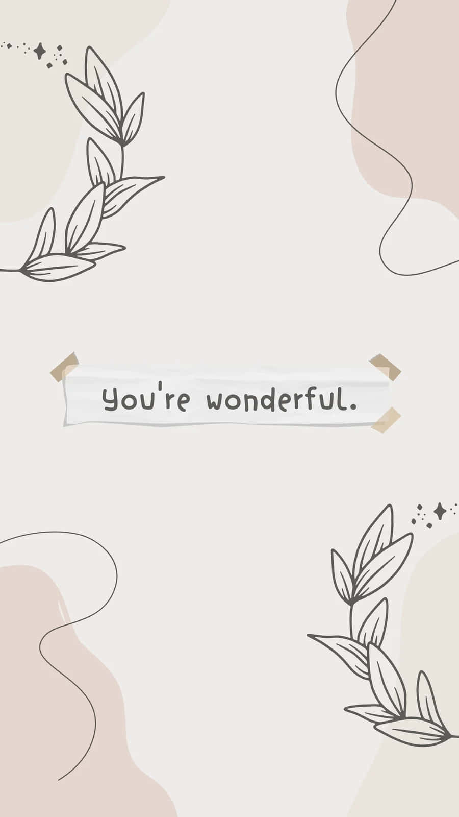soft beige abstract shapes, delicate black line drawings of leafy branches, central torn paper note, HD Phone Wallpaper