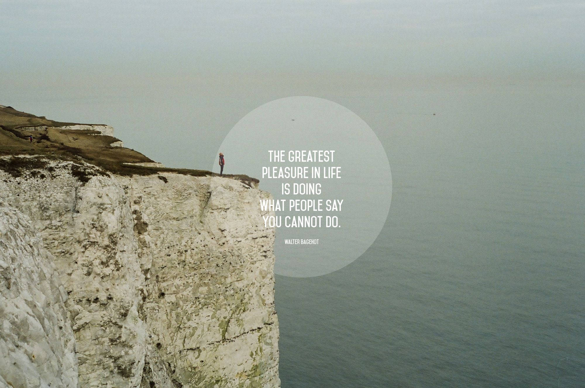 man on a cliff, stark white cliff, vast gray sea, Full HD Desktop Wallpaper