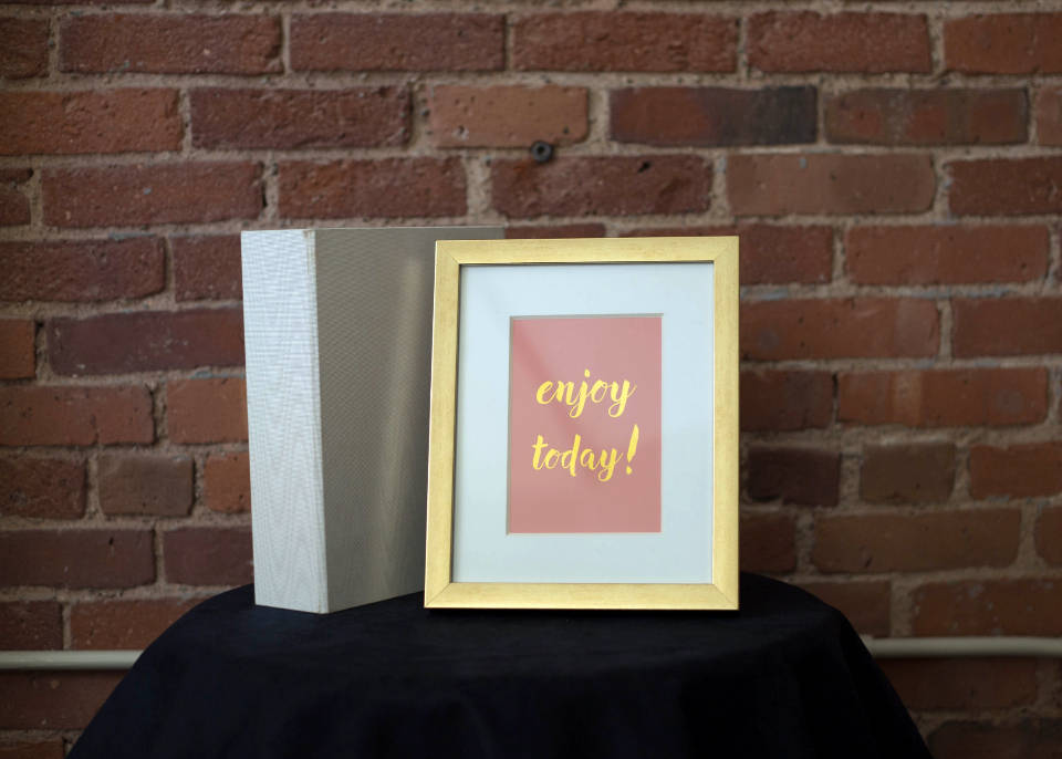 gold-framed print, enjoy today!, gold script, SD Desktop Wallpaper