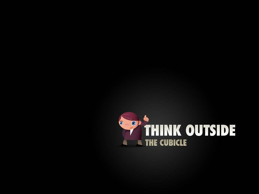 Think Outside The Cubicle, cartoon businessman, suit, SD Desktop Wallpaper