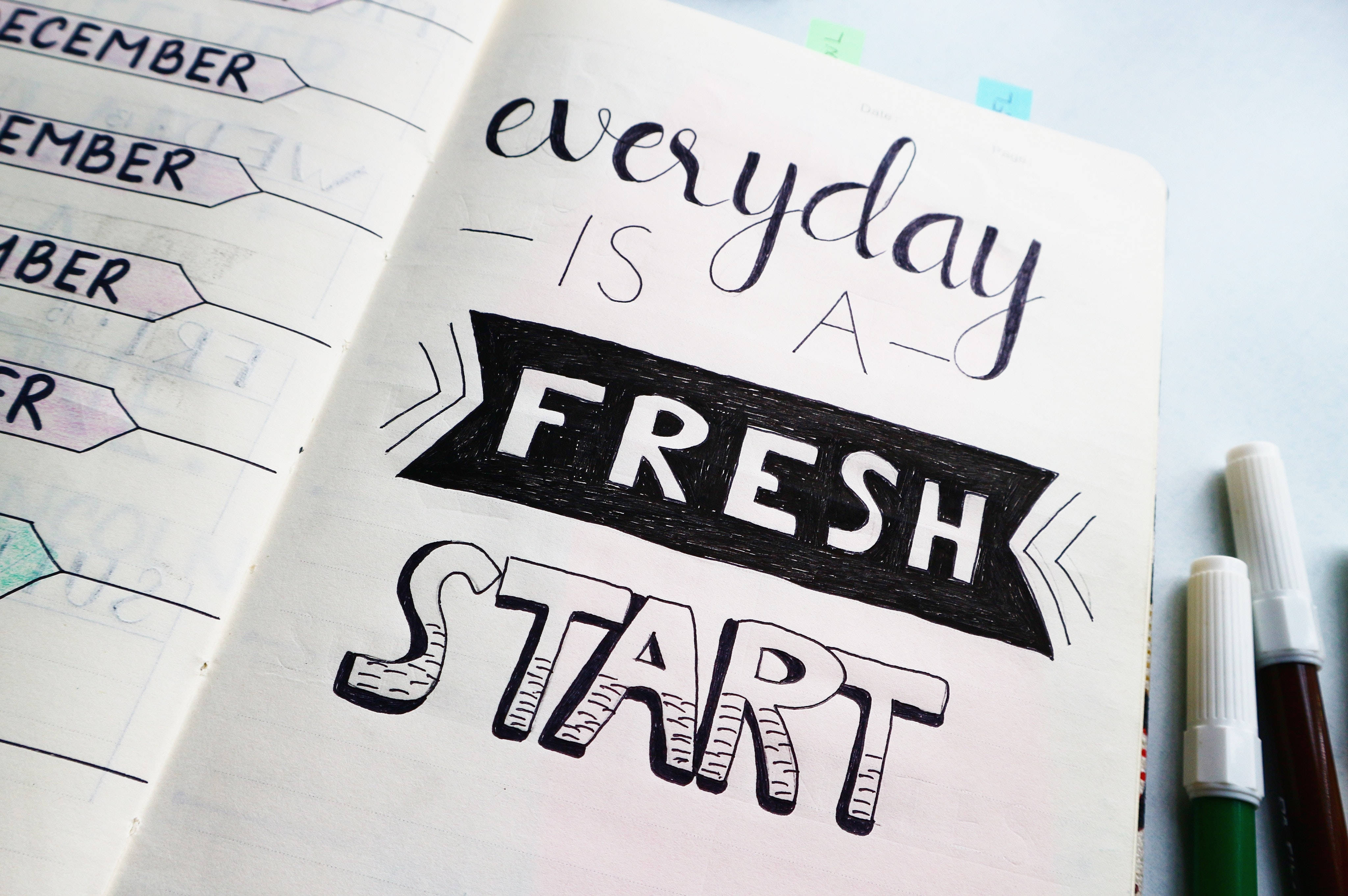 everyday is a fresh start, notebook page, bold black ink lettering, 4K Desktop Wallpaper