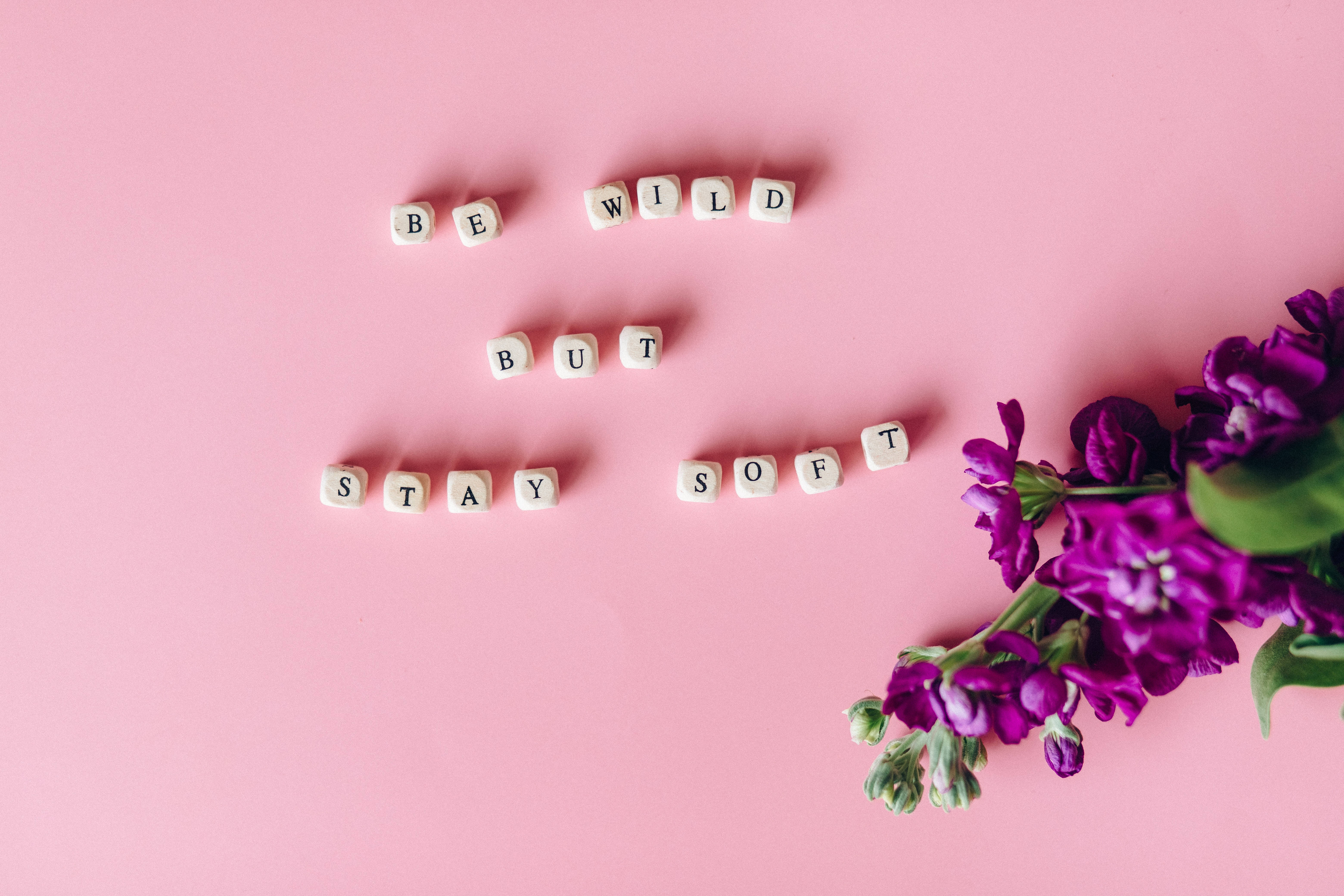 pink, white letter tiles, be wild but stay soft, 5K Desktop Wallpaper