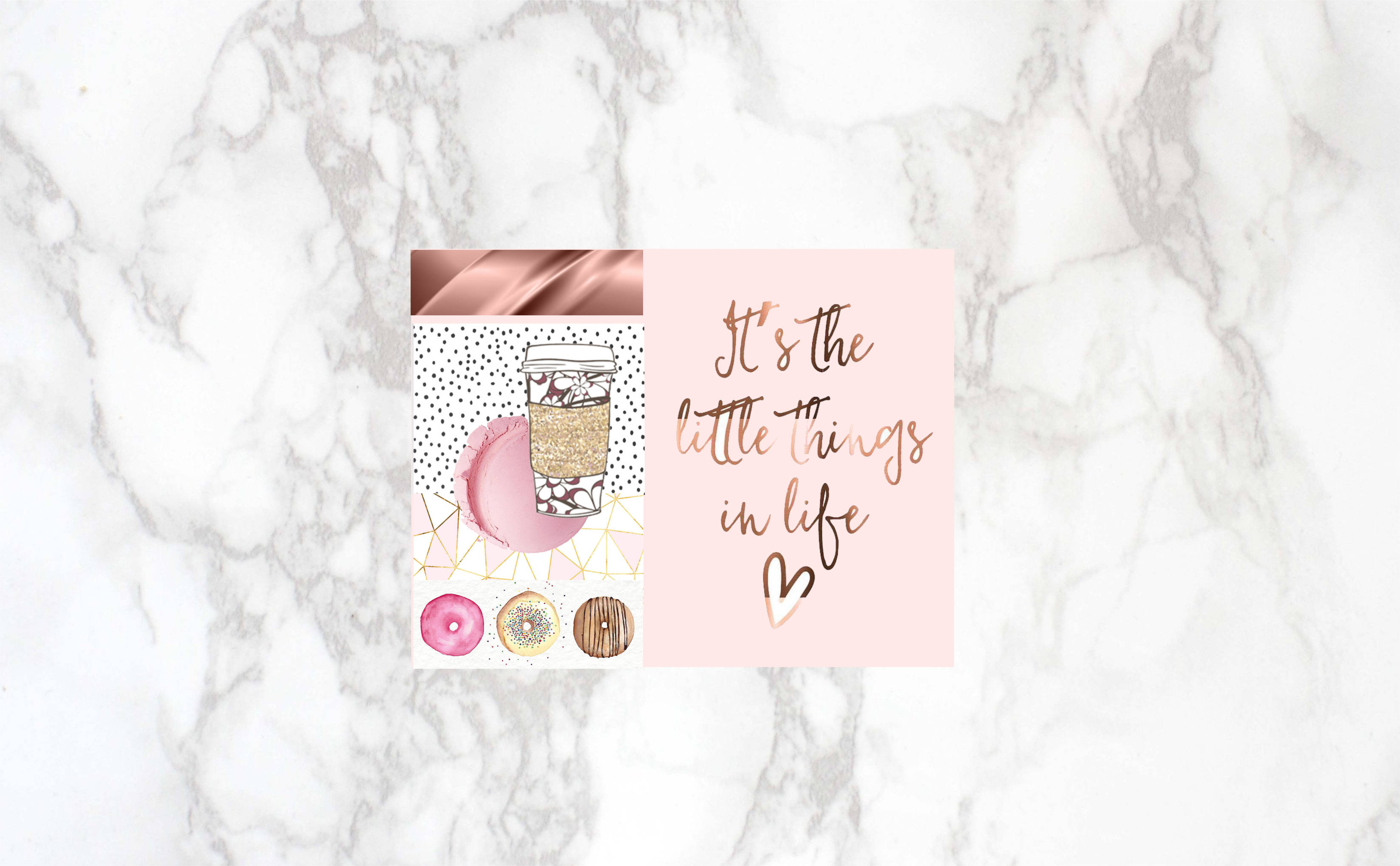pink card, gold text, donuts, 2K Desktop Wallpaper