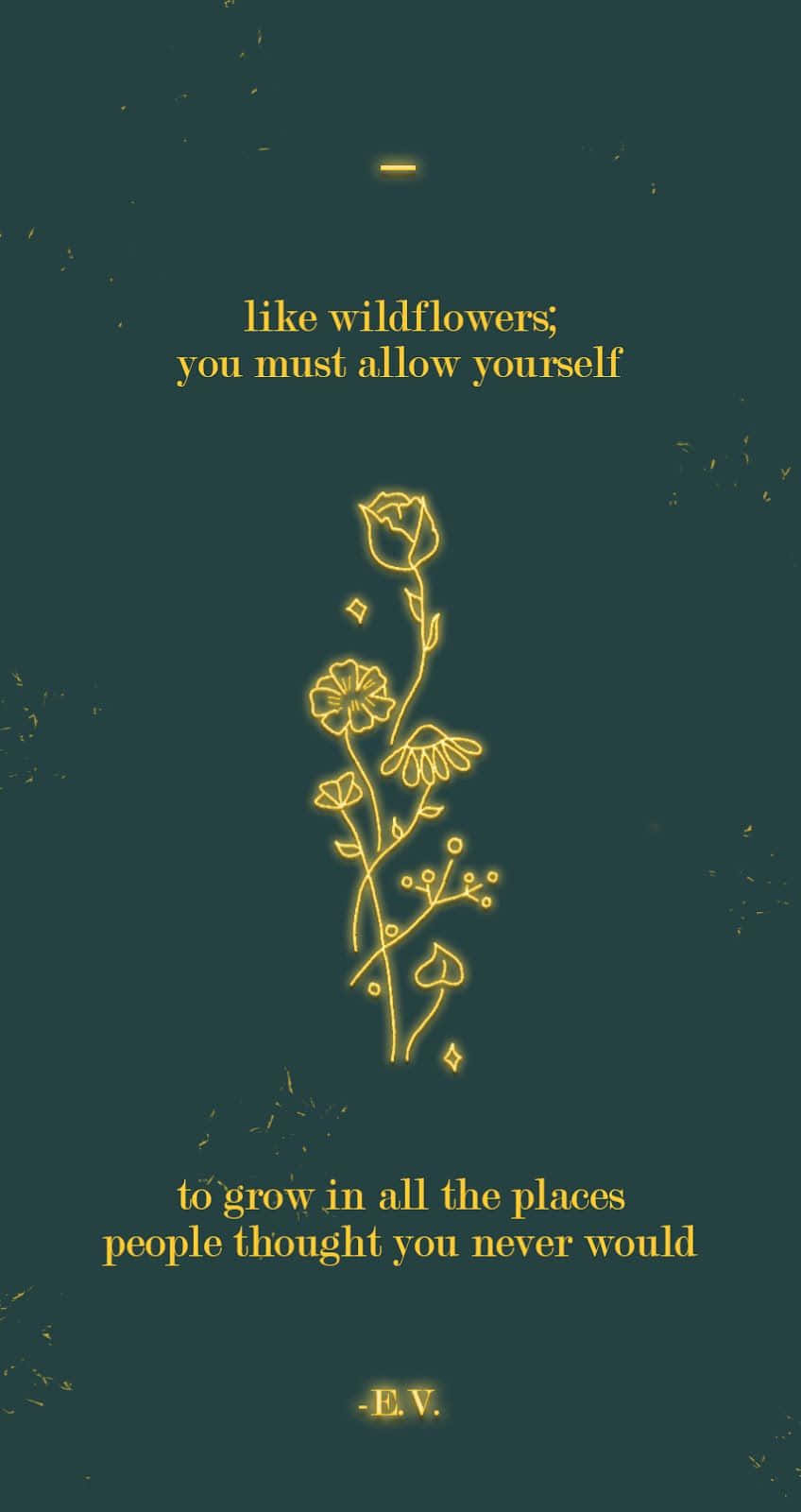 golden line-art wildflowers, deep teal background, inspirational text, HD Phone Wallpaper