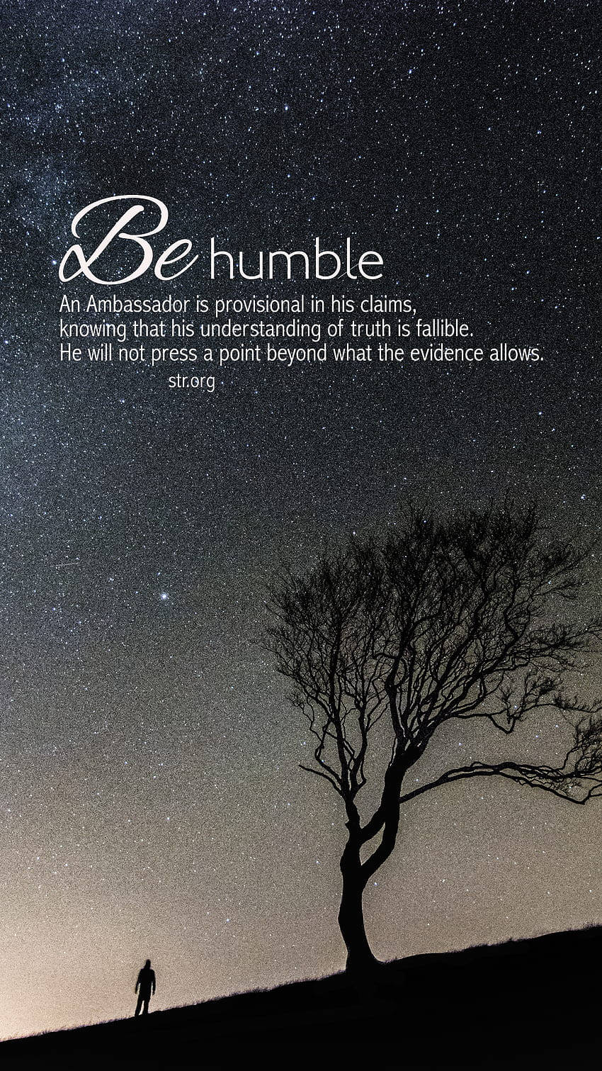 Humble Quote Phone, starry night sky, bare tree silhouette, HD Phone Wallpaper
