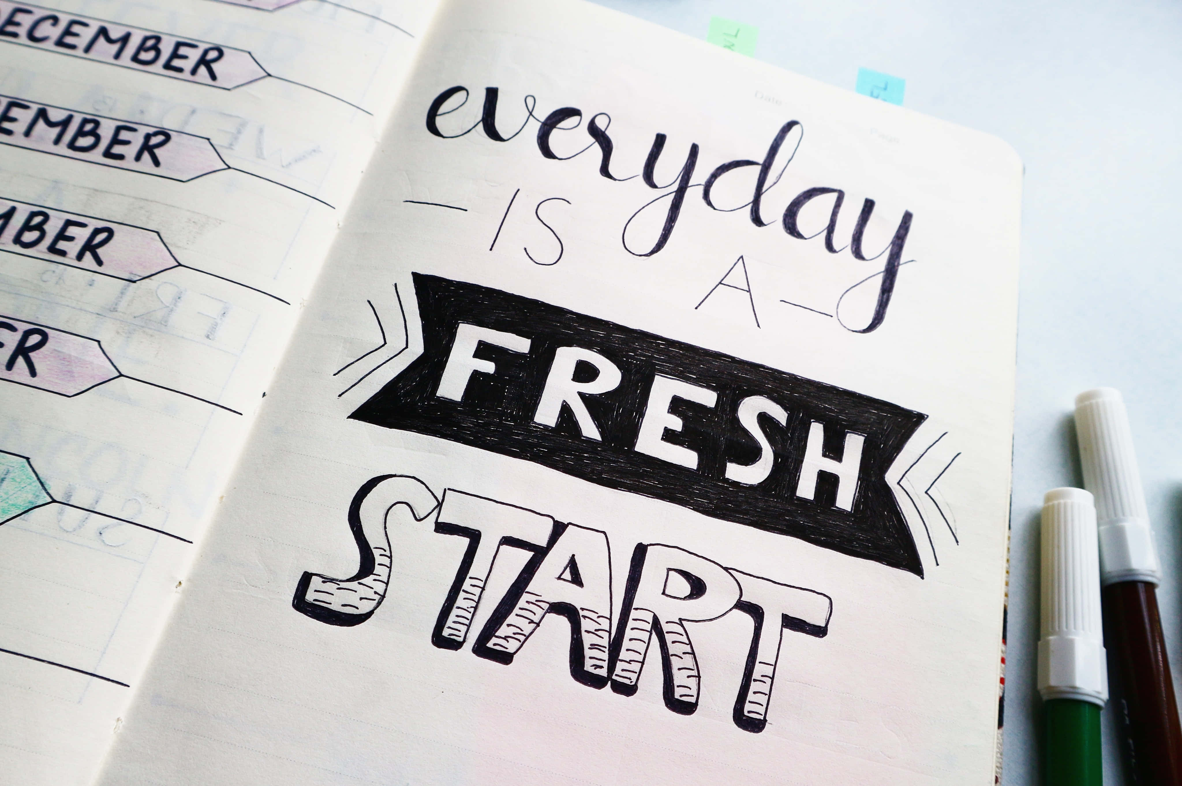hand-lettered motivational quote, planner, colorful tabs, 4K Desktop Wallpaper