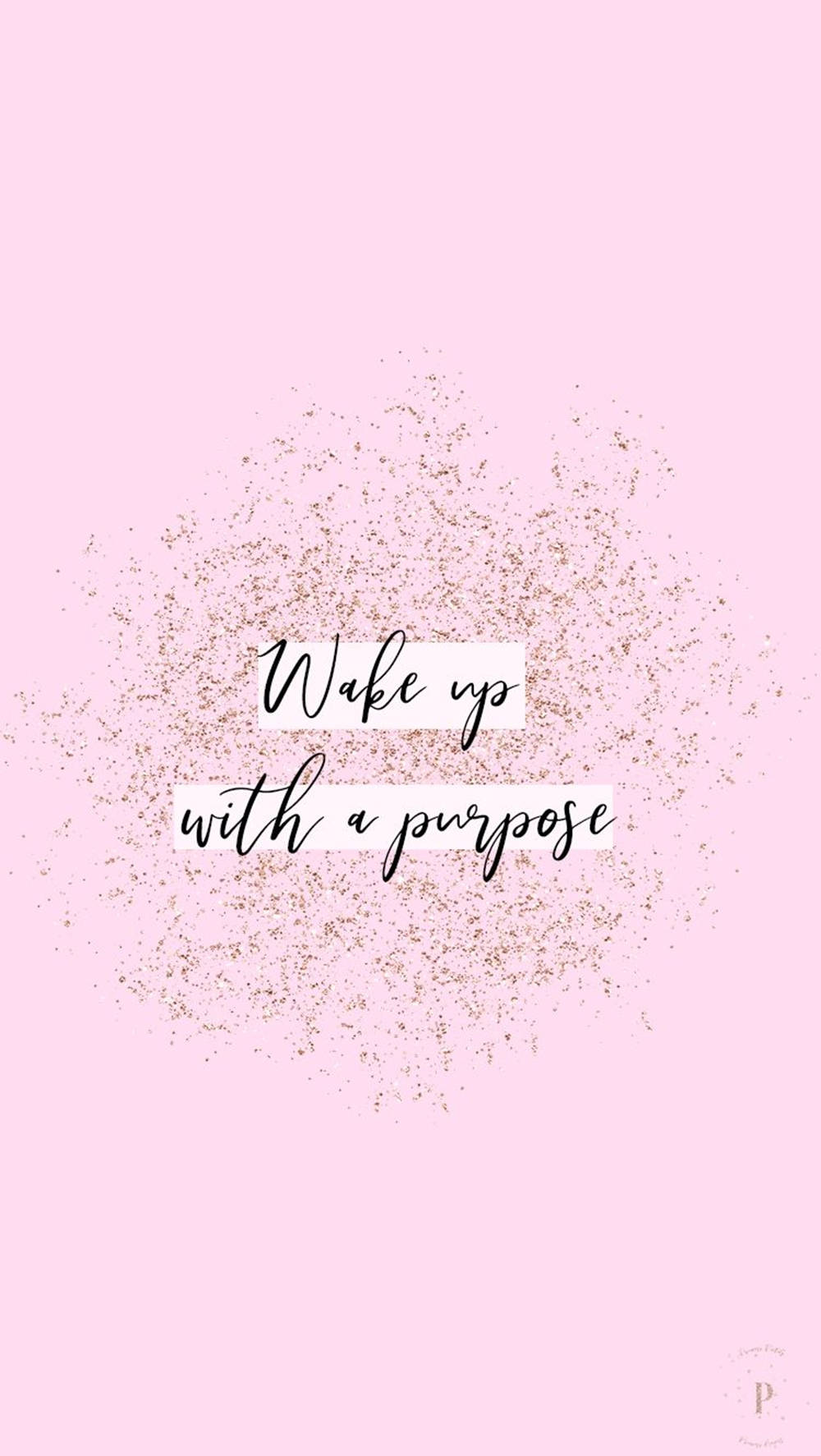 Soft pink background, gold glitter burst, elegant black cursive text, HD Phone Wallpaper