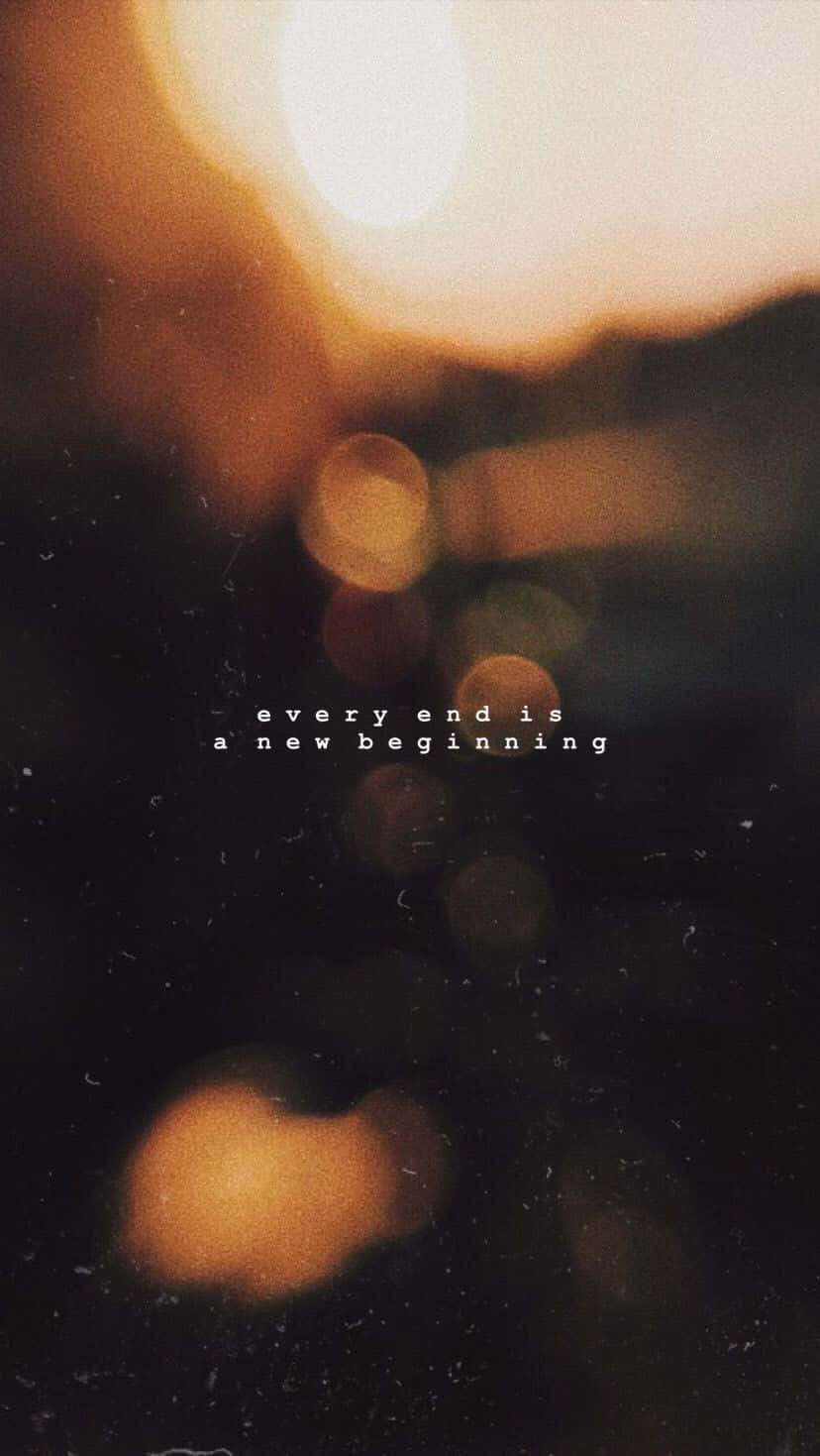 golden bokeh lights, dark sky, text every end is a new beginning, HD Phone Wallpaper