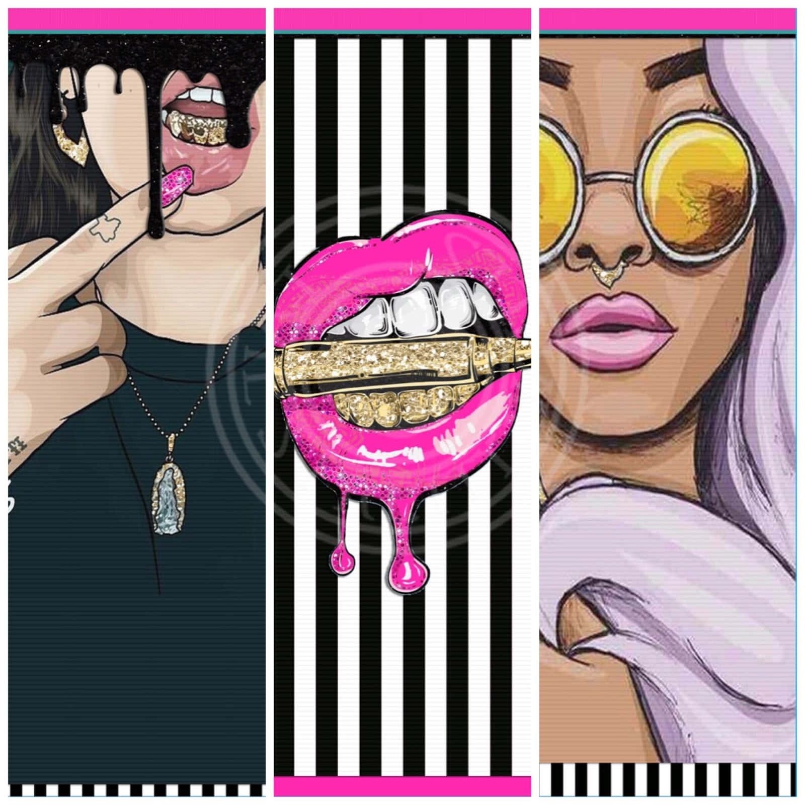 pink lip, gold grill, gold teeth, HD Desktop Wallpaper