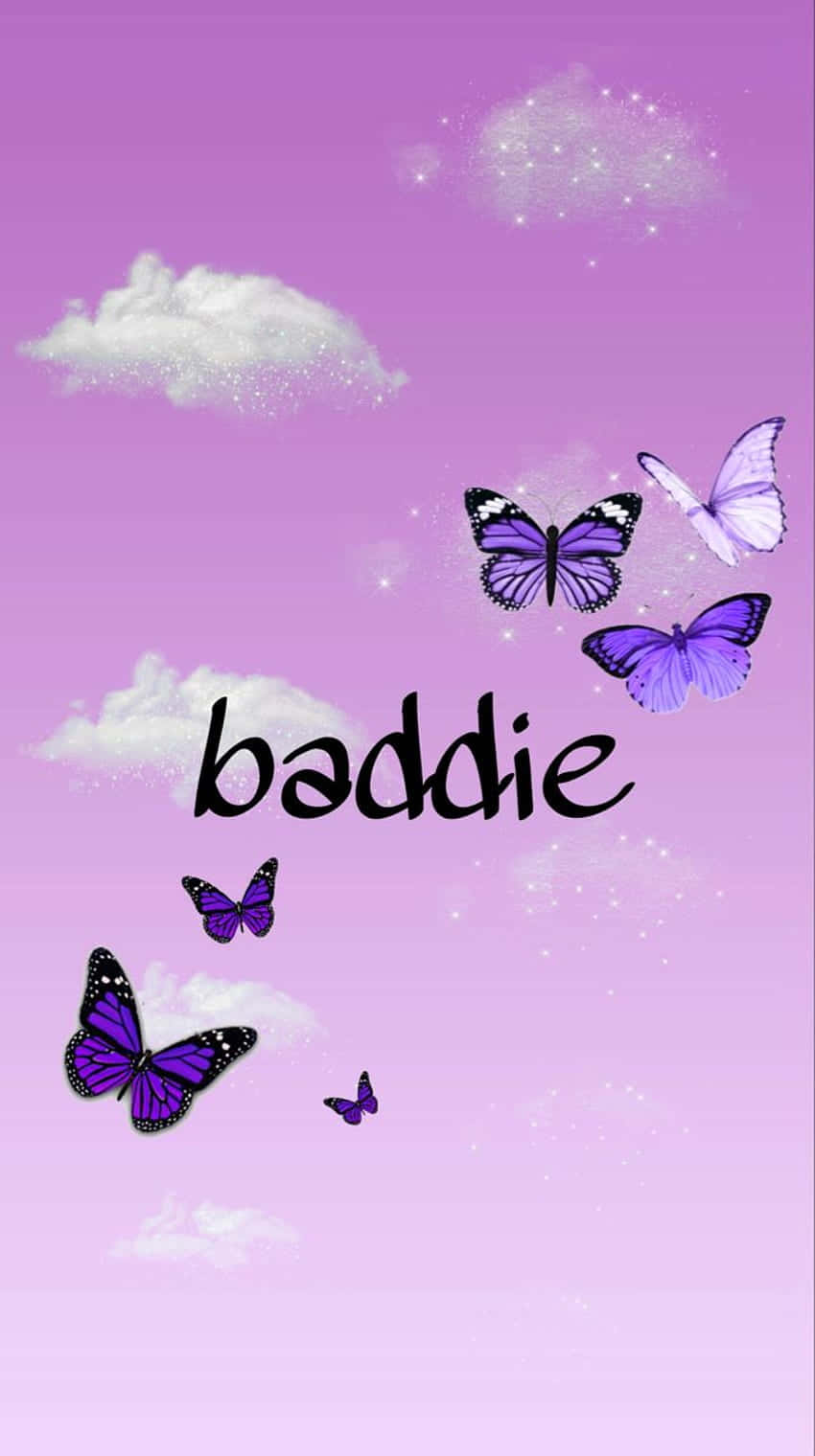 Insta Baddie, purple butterflies, fluffy clouds, HD Phone Wallpaper
