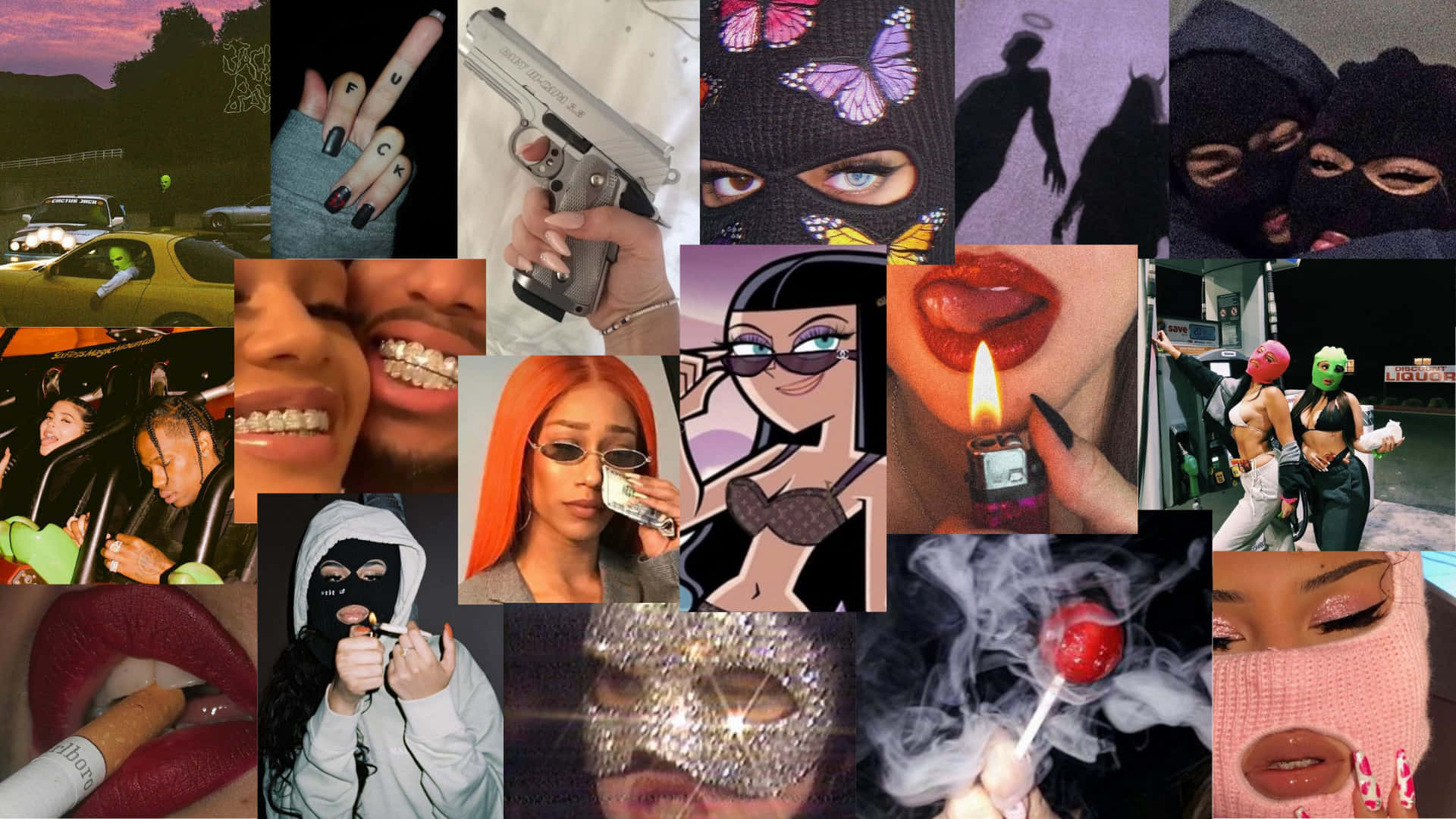 Insta Baddie, glowing lips, masked figures, Full HD Desktop Wallpaper